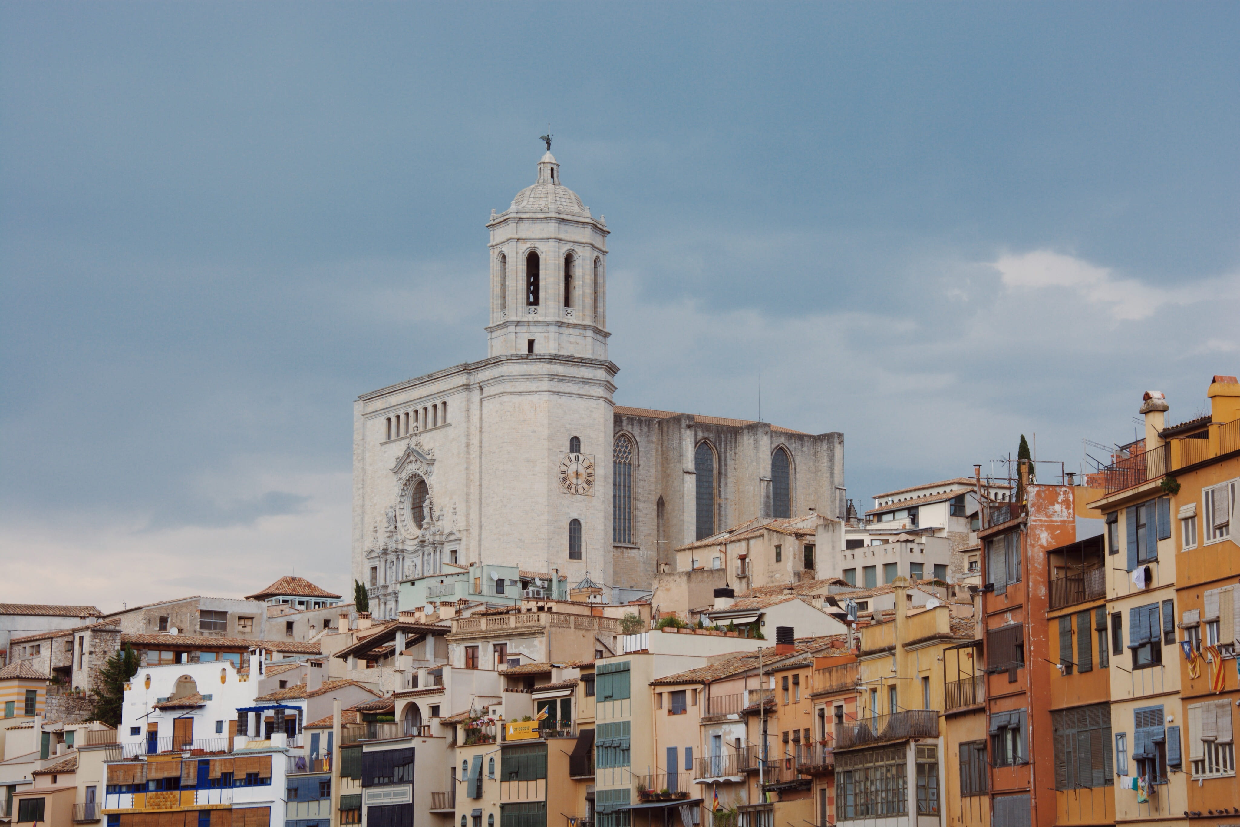 cloud - sky, city, pont de sant agustí, day, girona, built structure, outdoors, espanya, religion, architecture, town, tower, belief, building exterior, HD Wallpaper