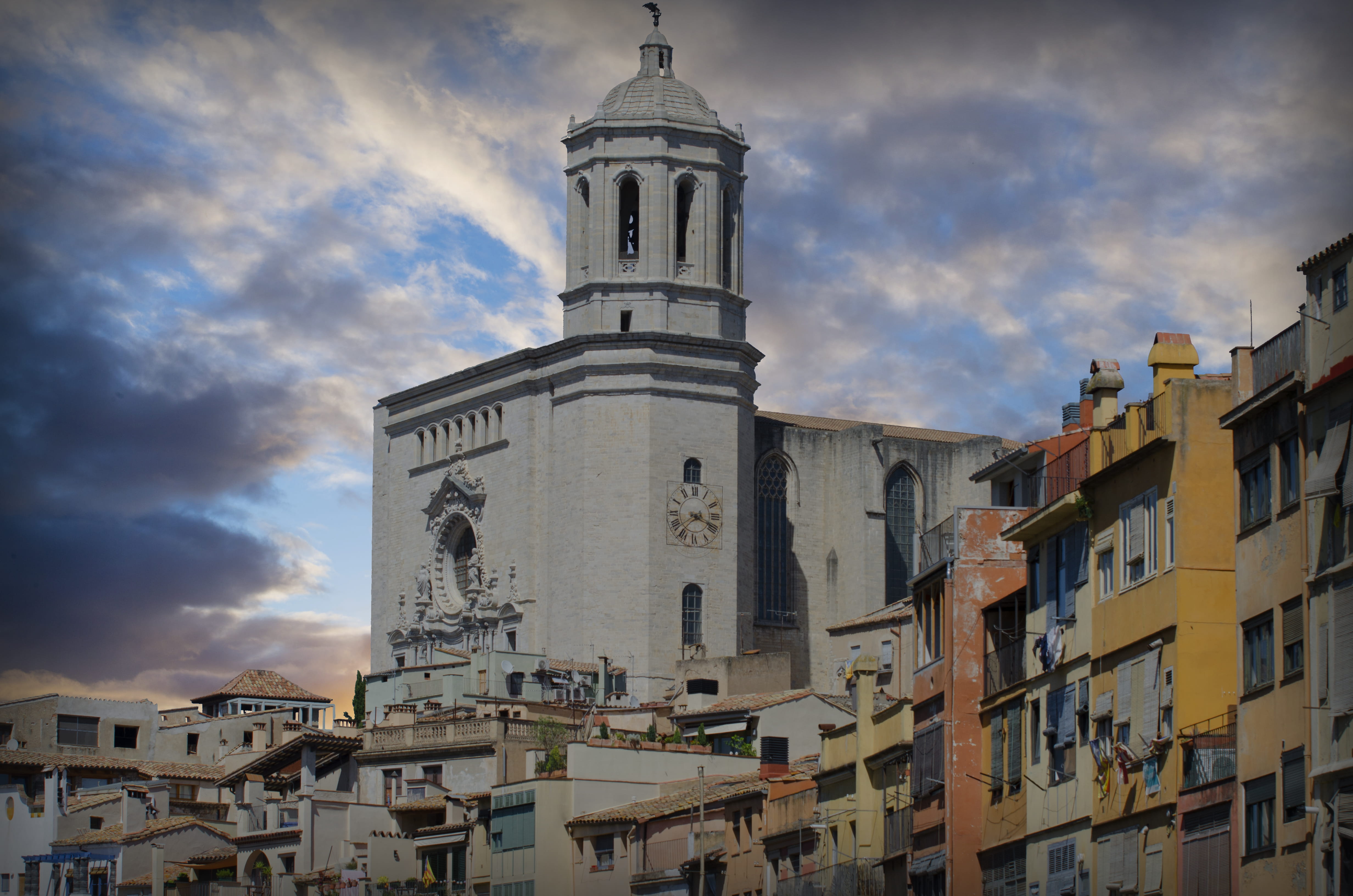 nature, place of worship, religion, bell tower - tower, belief, clock, 4K, no people, spain, city, low angle view, spirituality, tower, day, outdoors, HD Wallpaper