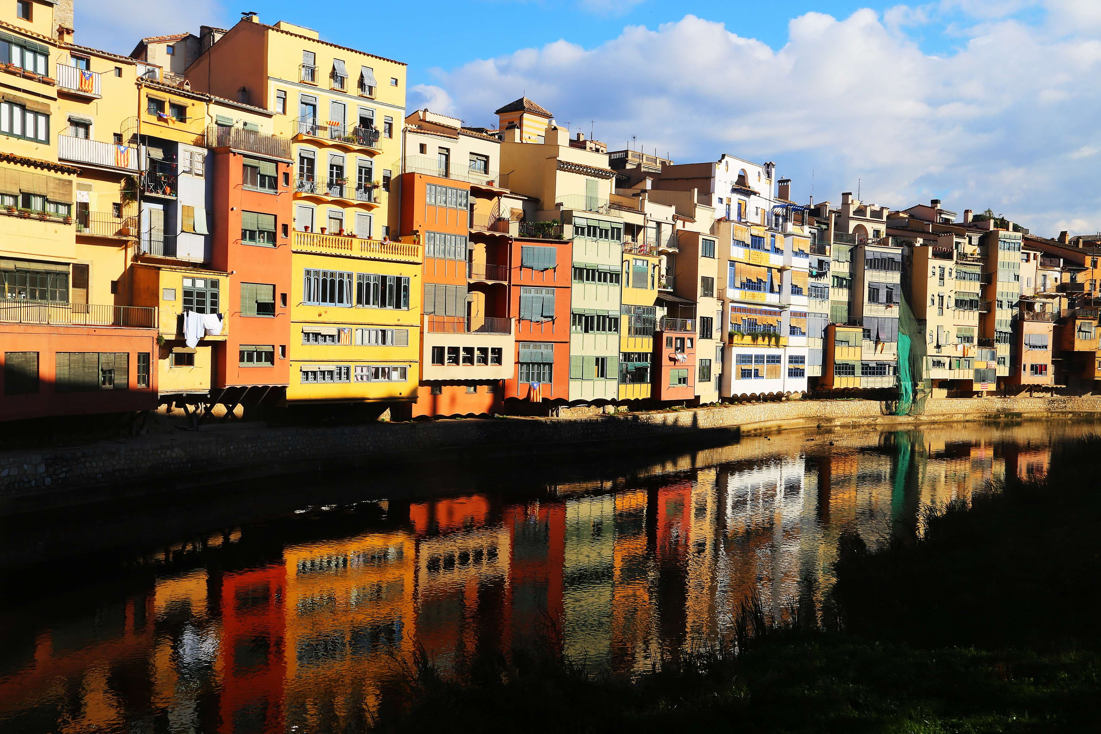 house, window, nature, day, row house, building, apartment, multi colored, sky, waterfront, water, built structure, girona, outdoors, catalonia, city, spain, HD Wallpaper
