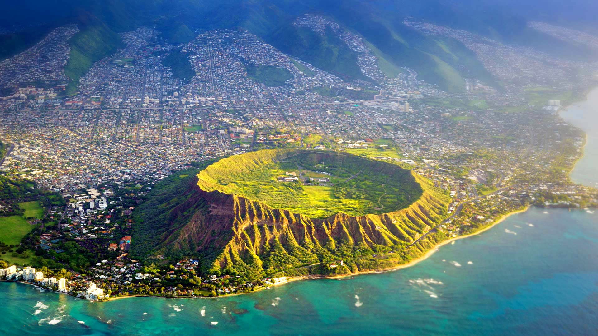 the island of Oahu, USA, 1080P, Hawaii, sea, crater, HD Wallpaper