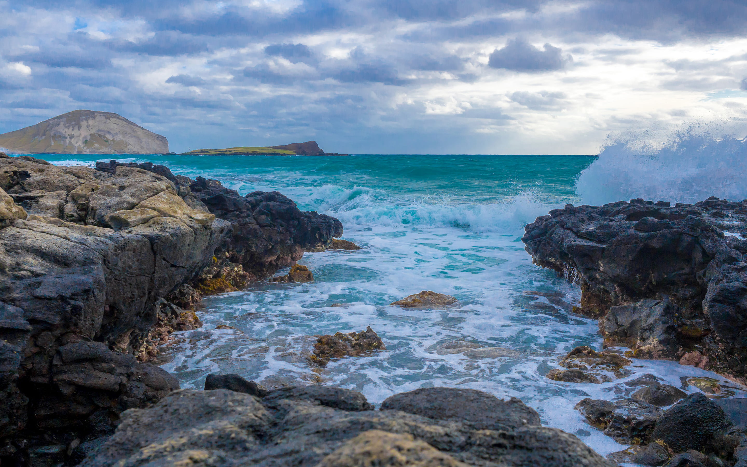 2K, rock - object, day, nature, land, no people, oahu, outdoors, beach, wave, water, sea, tranquility, island, scenics - nature, hawaii, rock, HD Wallpaper