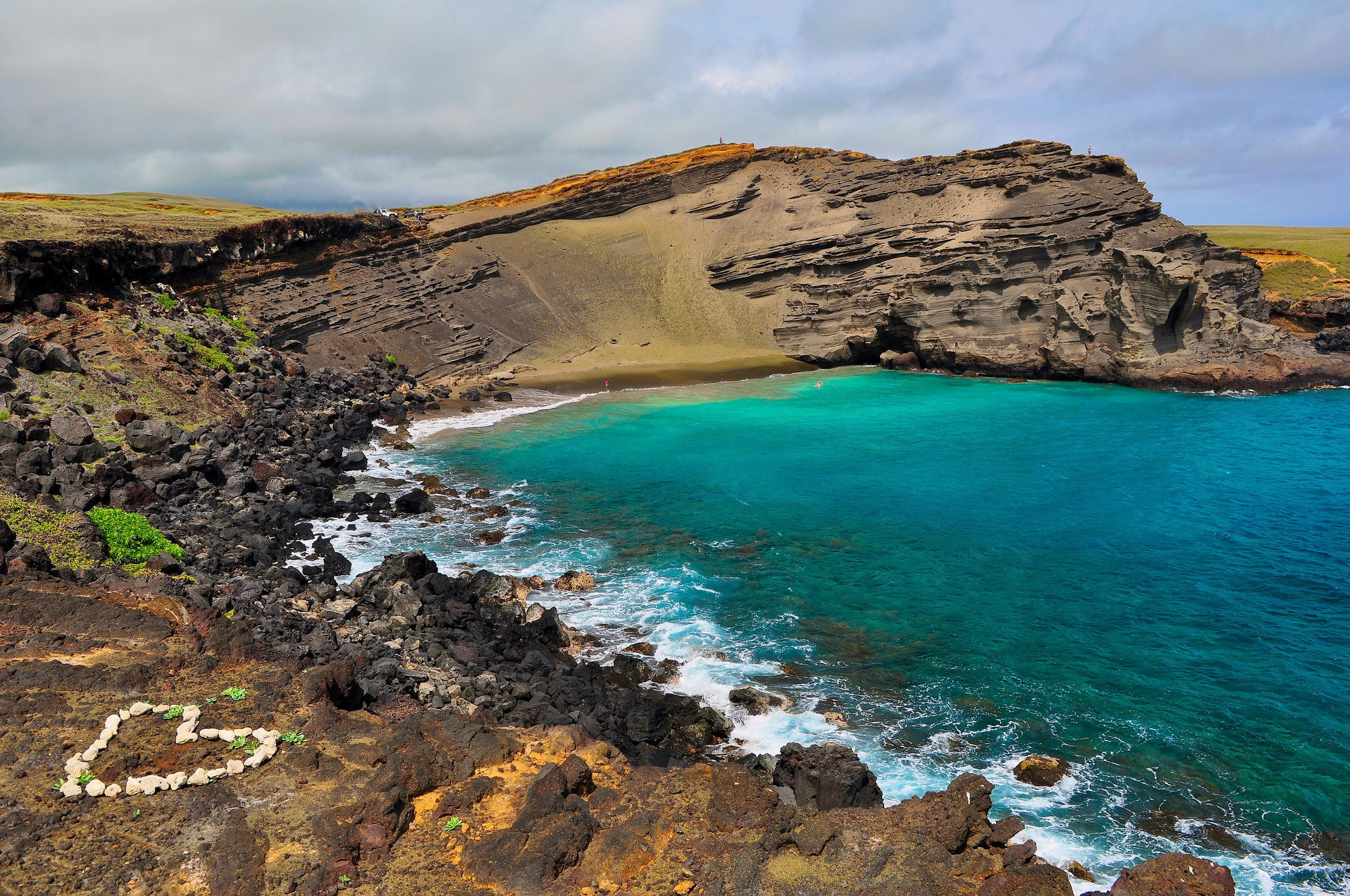 1080P, Hawai, heart, the ocean, Hawaii, stones, coast, HD Wallpaper