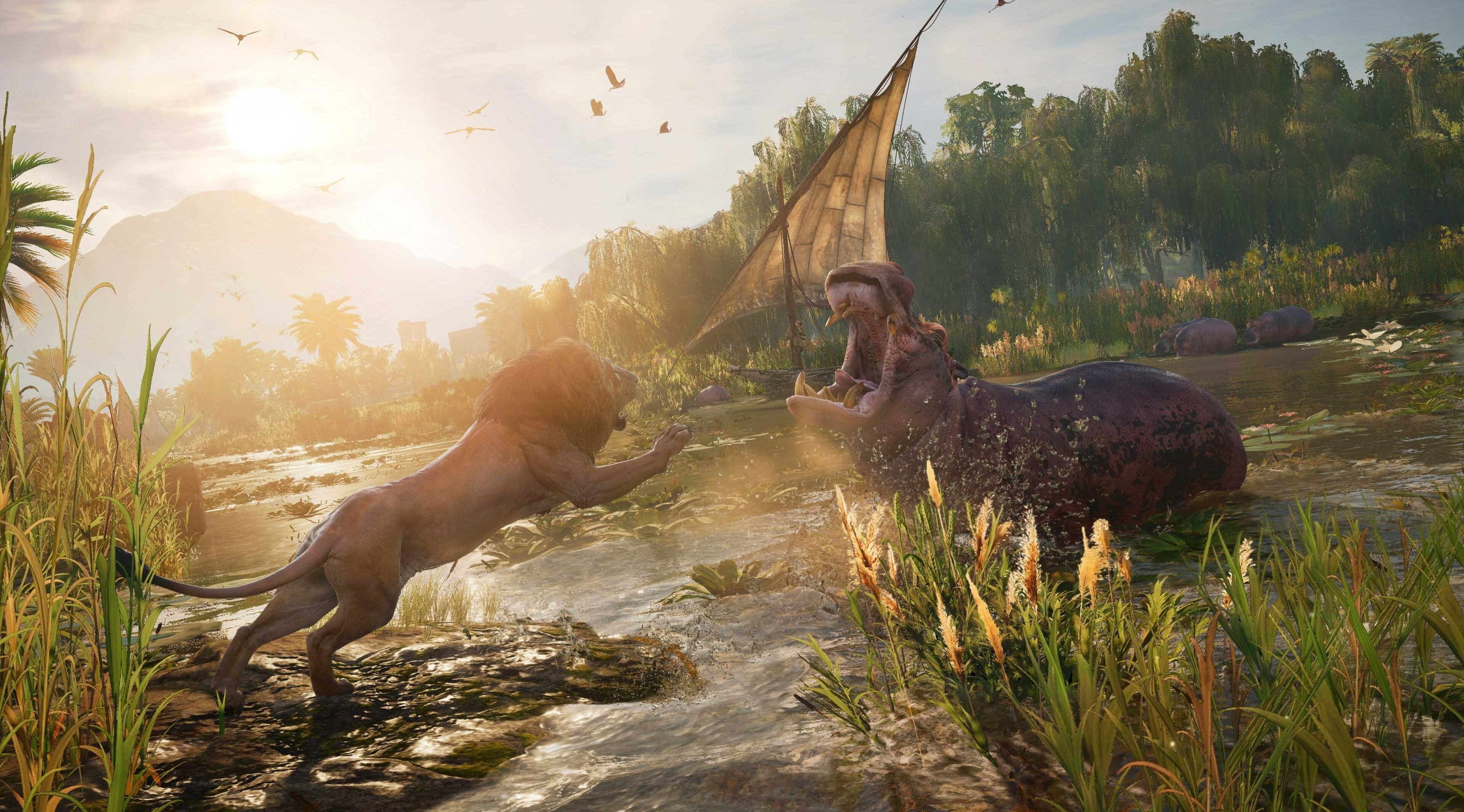 day, 4K, people, mammal, animals in the wild, adventure, two animals, outdoors, animal wildlife, sunlight, assassins creed origins 4k download best hd desktop, HD Wallpaper