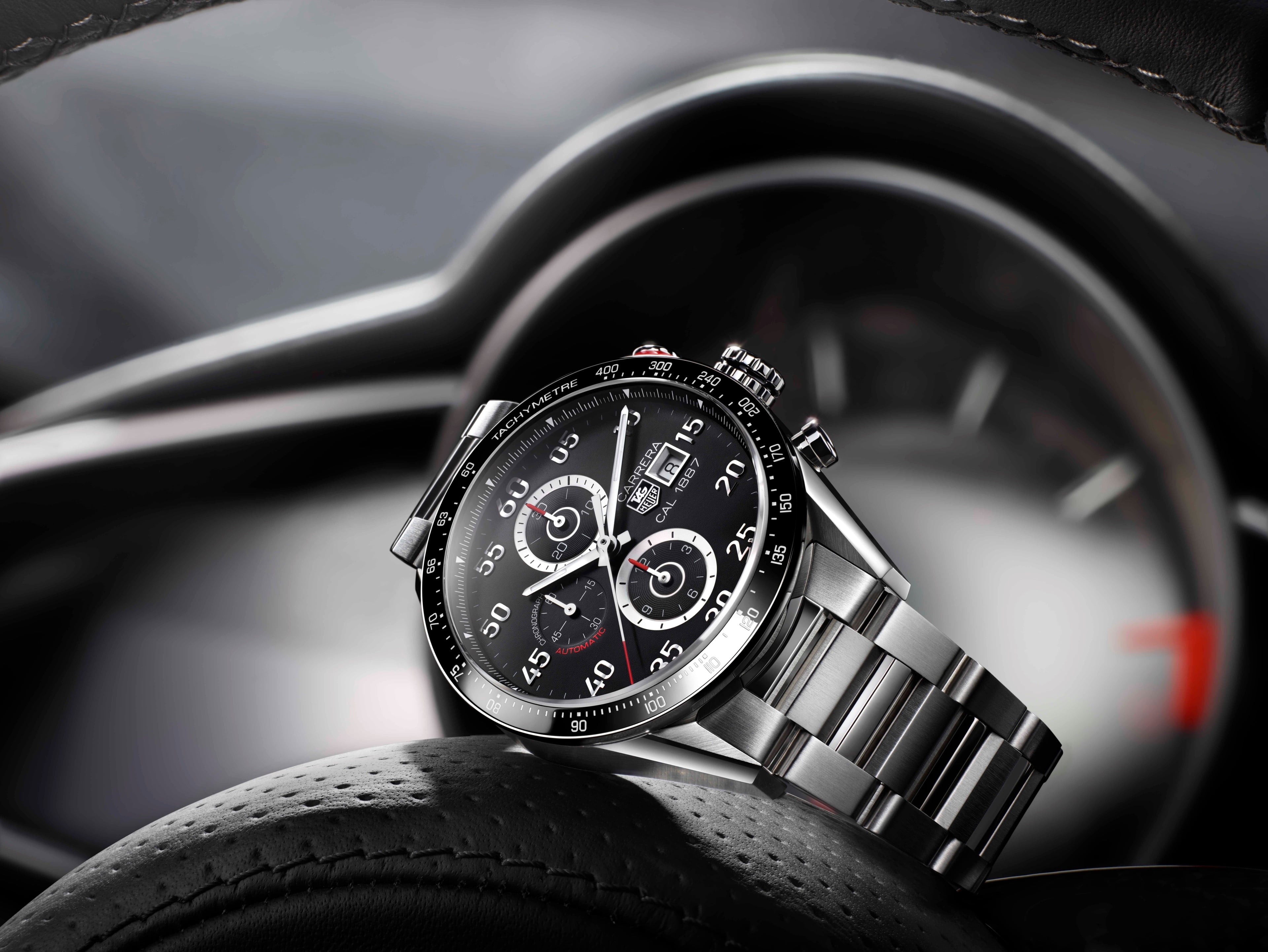 no people, transportation, black color, luxury, wealth, wheel, metal, mode of transportation, silver colored, watch, 4K, vehicle interior, time, accuracy, HD Wallpaper