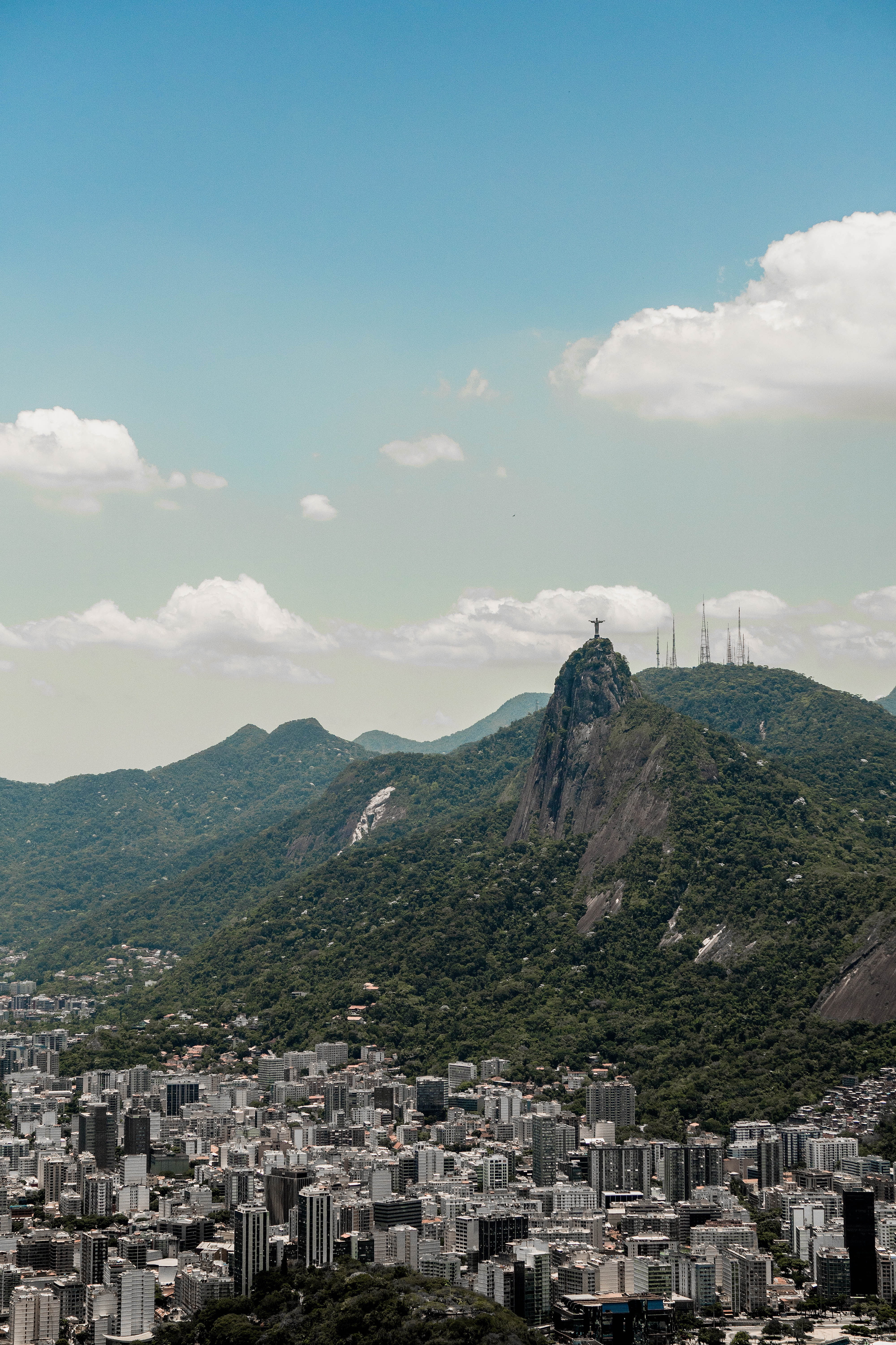 outdoors, rio de janeiro, building, cristo redentor, architecture, christ redeemer, built structure, no people, residential district, trees, tree, building exterior, Phone HD Wallpaper