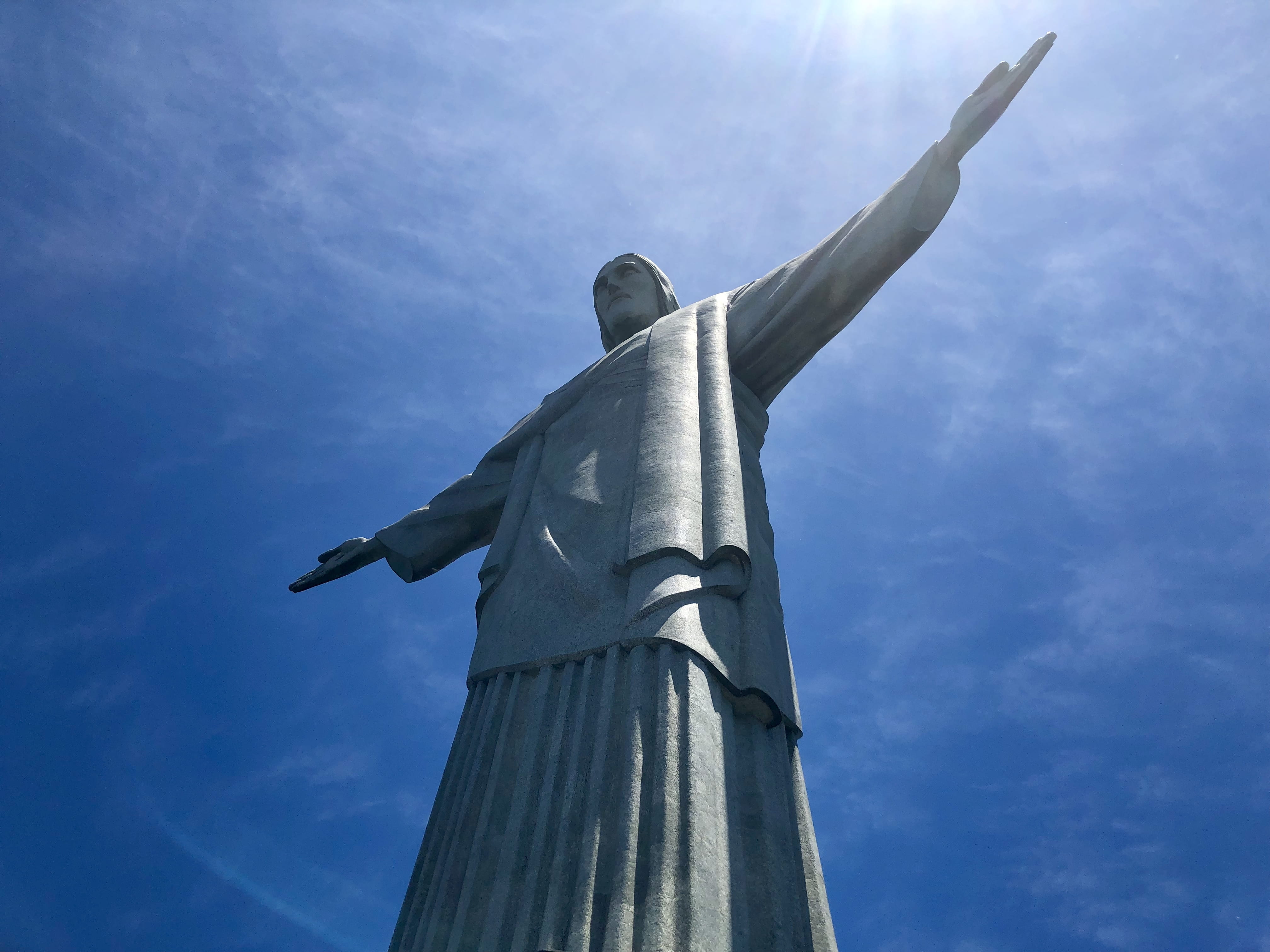 tarmac, christ the redeemer, sky, light, art, sunlight, cloud - sky, outdoors, human, statue, wind turbine, Christian, sculpture, santa teresa, architecture, HD Wallpaper