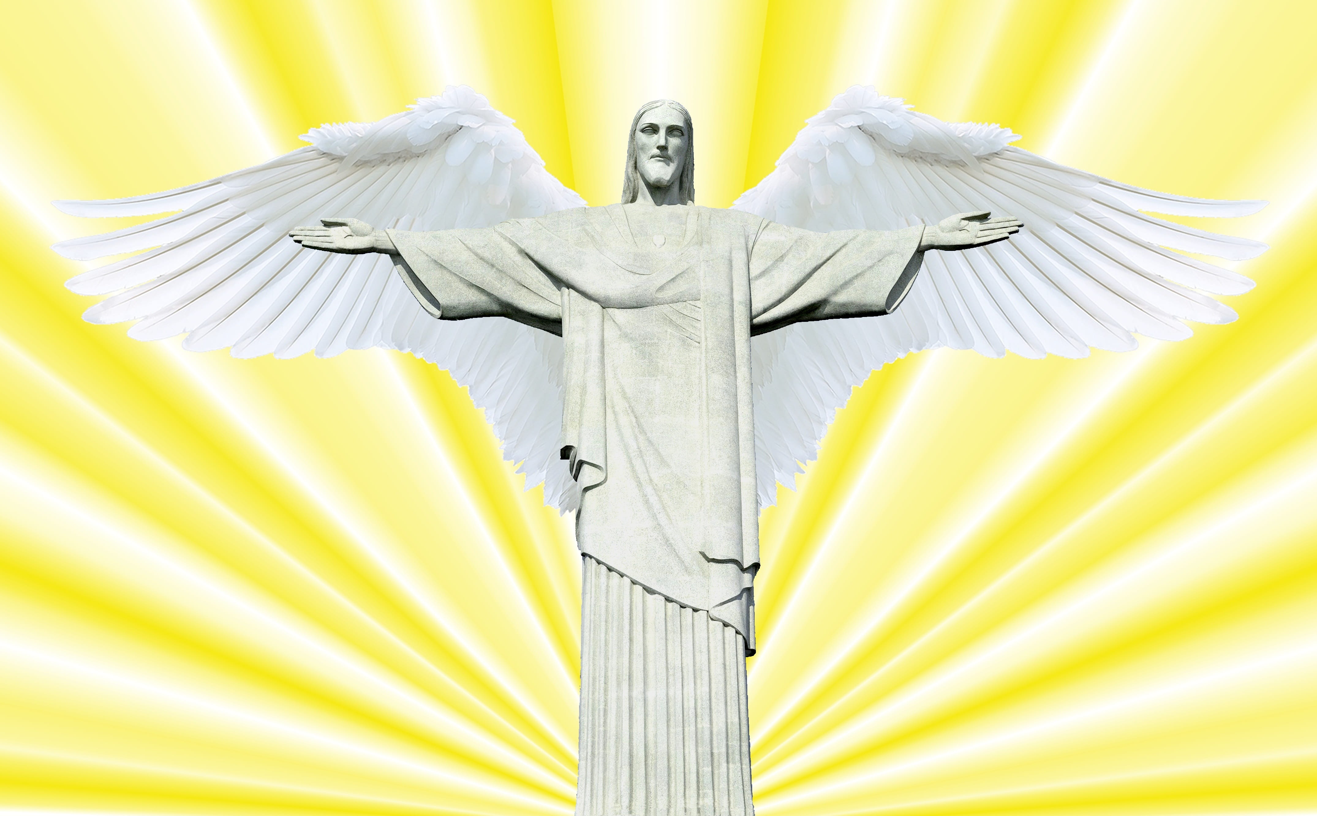 jesus, christ, 4K, symbol, close-up, no people, faith, representation, human representation, rio de janeiro, day, holy, cristo redentor, white color, wing, HD Wallpaper