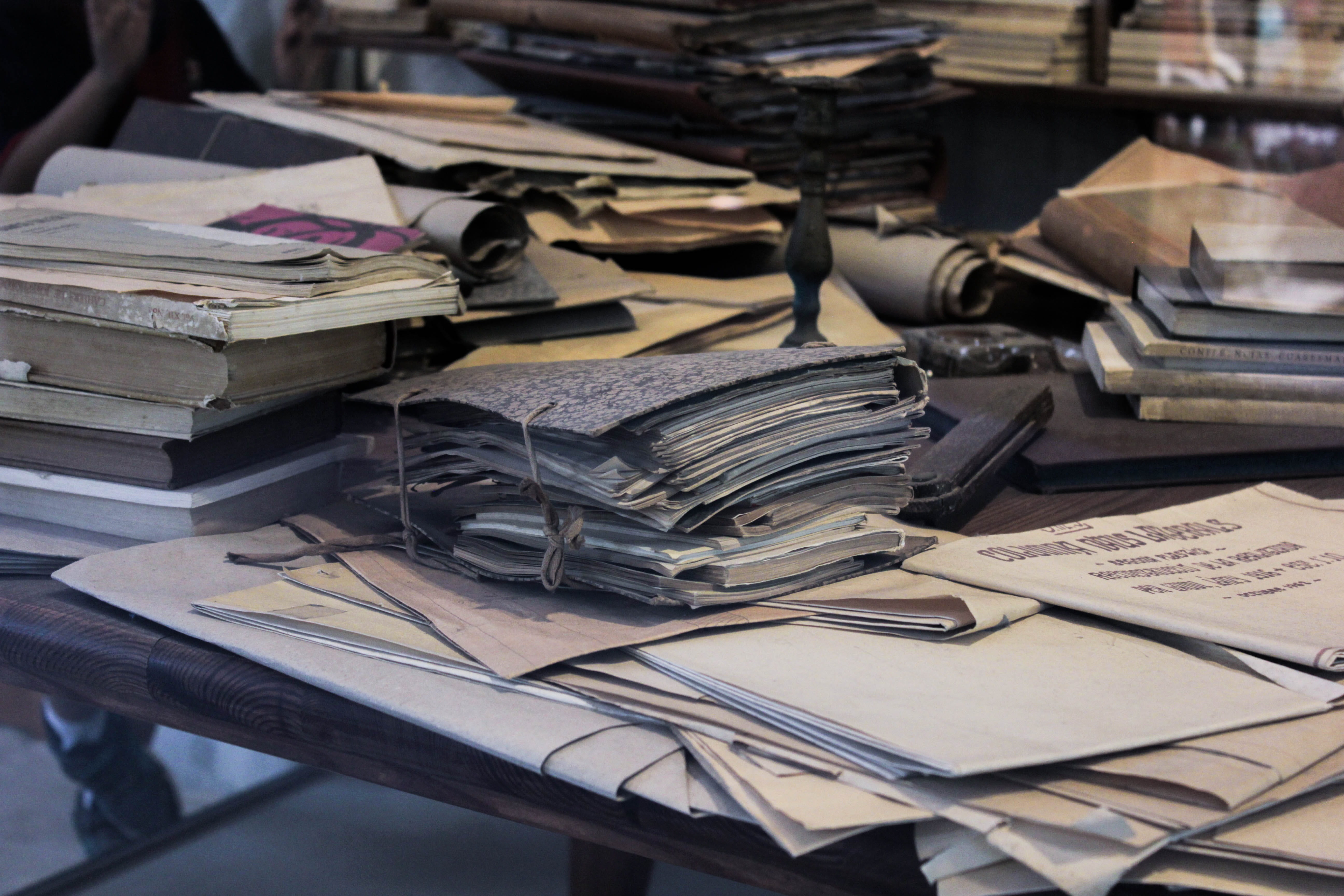 desk, paper, history, sagrada familia, old, focus on foreground, publication, catalonia, stack, book, still life, table, indoors, cathedral, learning, education, HD Wallpaper