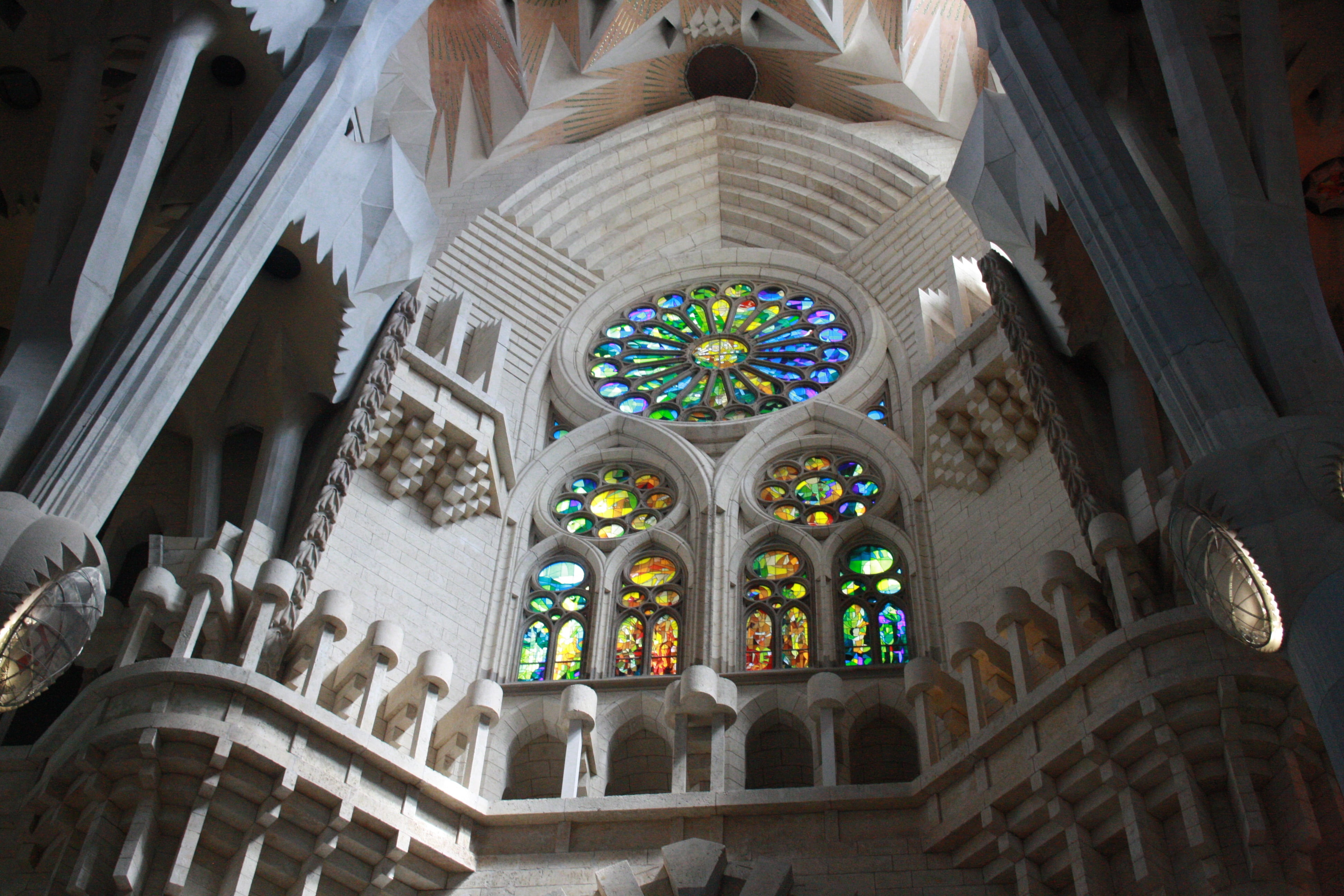 cathedral, place of worship, art, stained glass, glass, travel destinations, the past, belief, building, sagrada familia, fun, 4K, window, spain, tourism, HD Wallpaper