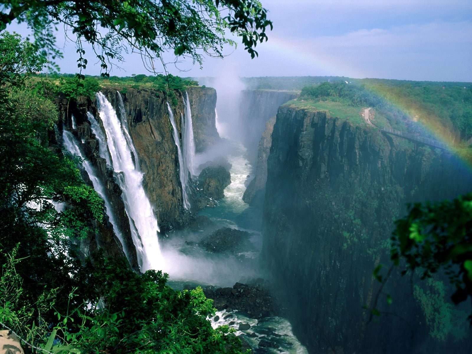 Green, Earth, Waterfalls, Cliff, Forest, 720P, Waterfall, Tree, Rainbow, Victoria Falls, HD Wallpaper