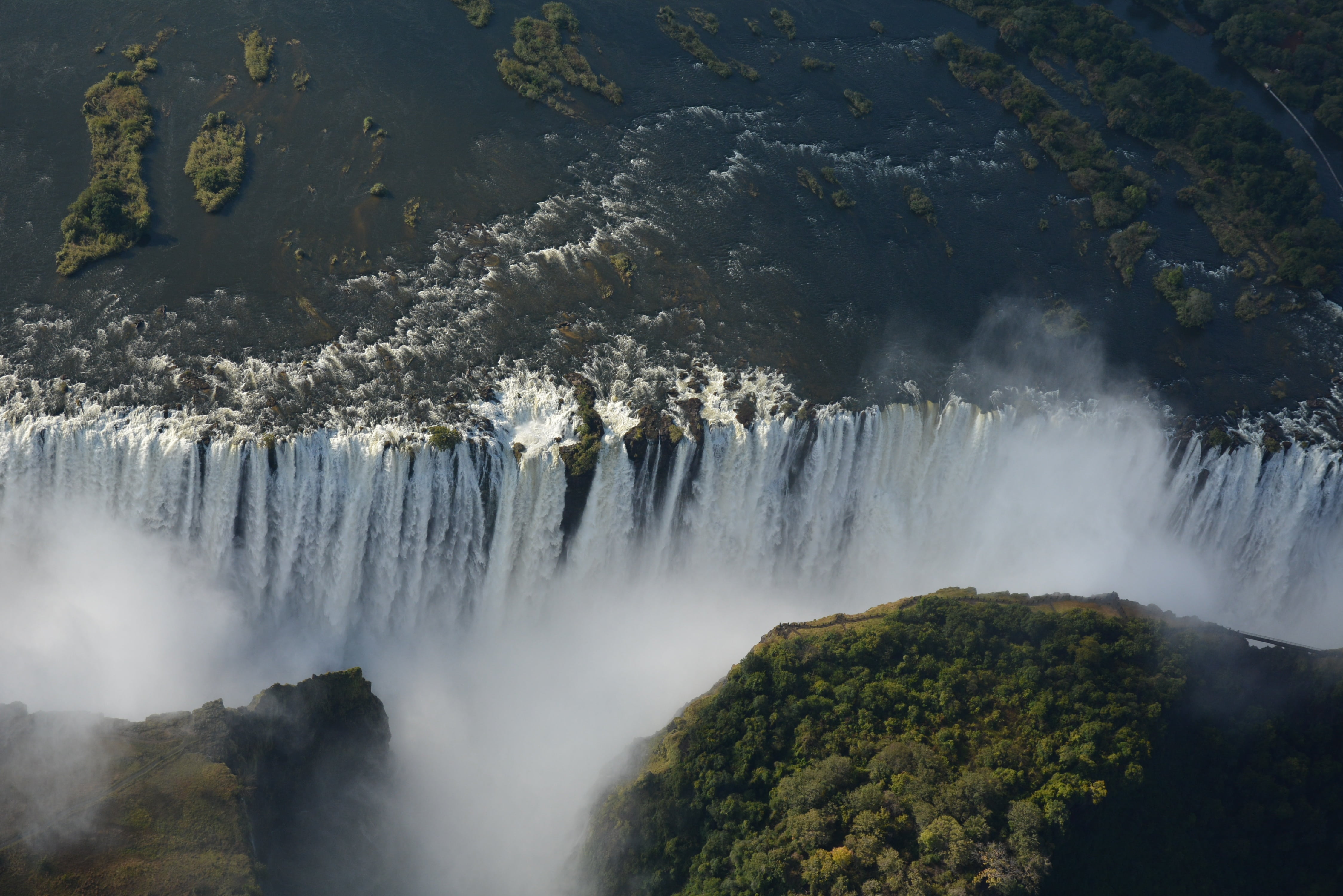 water, waterfall, non-urban scene, flowing, waterfalls, africa, victoria falls, outdoors, power in nature, flowing water, travel destinations, tree, motion, HD Wallpaper