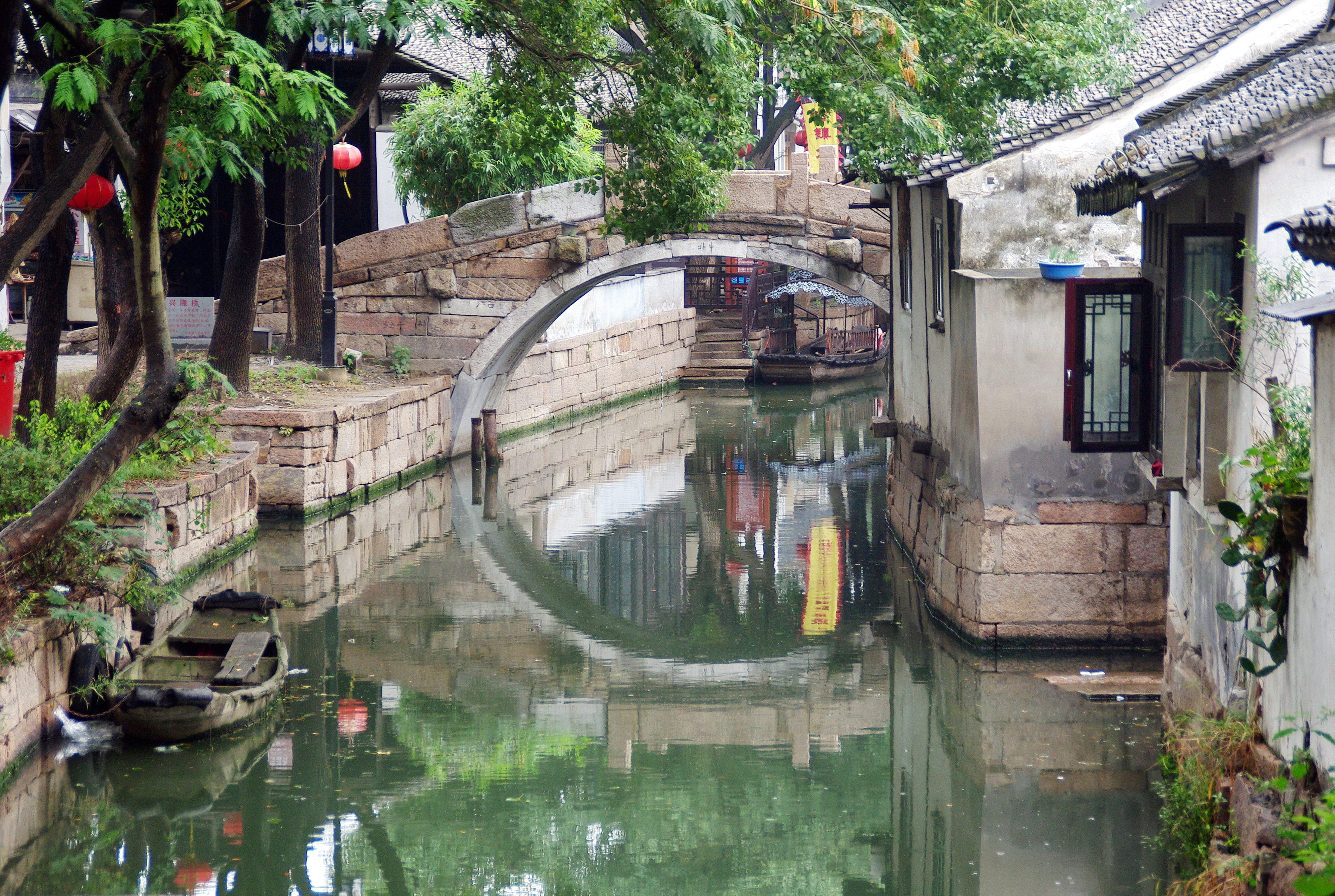 built structure, arch bridge, connection, china, former, canal, 2K, suzhou, plant, body of water, building exterior, transportation, water plan, channel, HD Wallpaper