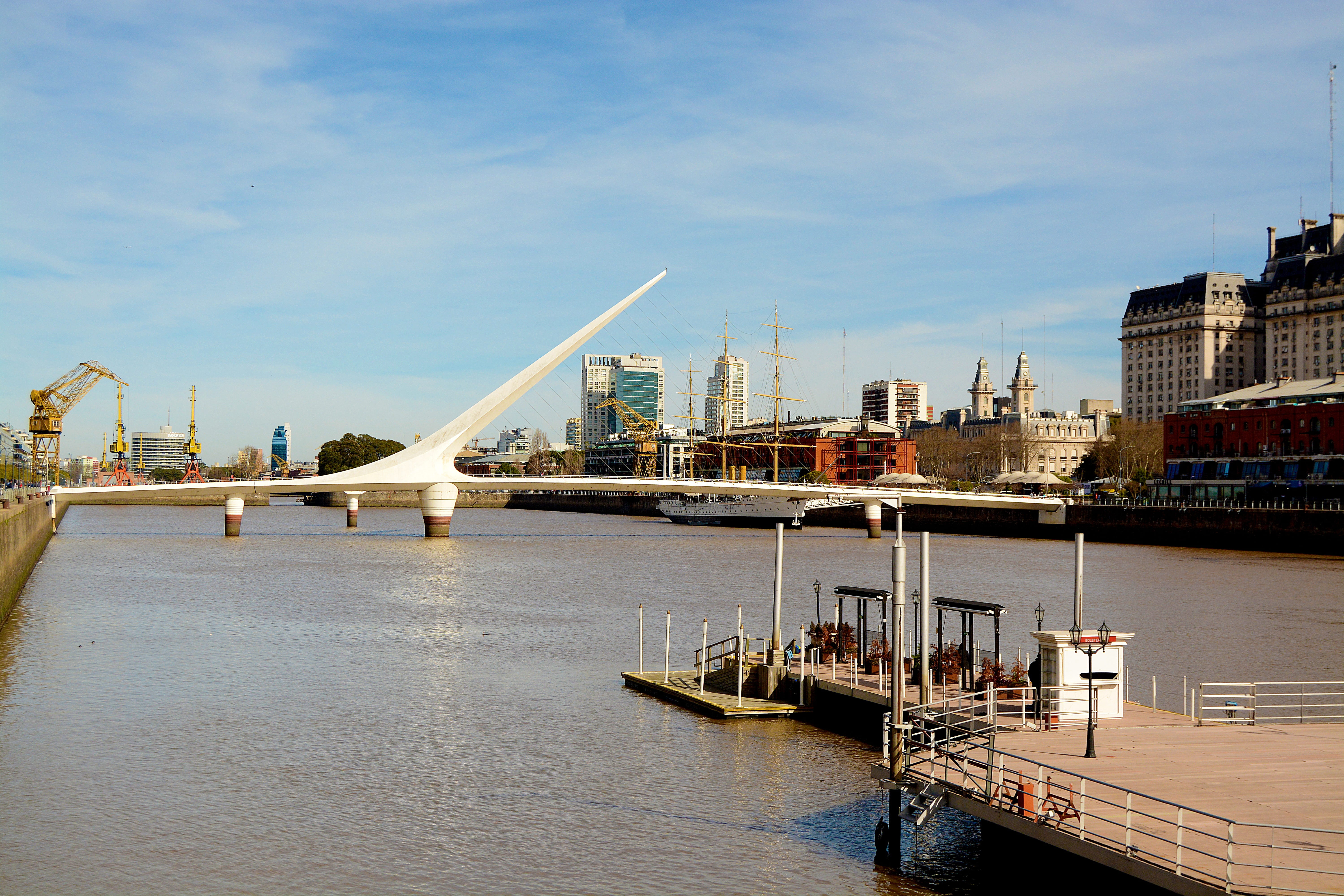 good, aires, cloud - sky, machinery, transportation, 5K, buenos aires, pier, casa rosada, harbor, no people, puerto madero, building exterior, sky, architecture, HD Wallpaper