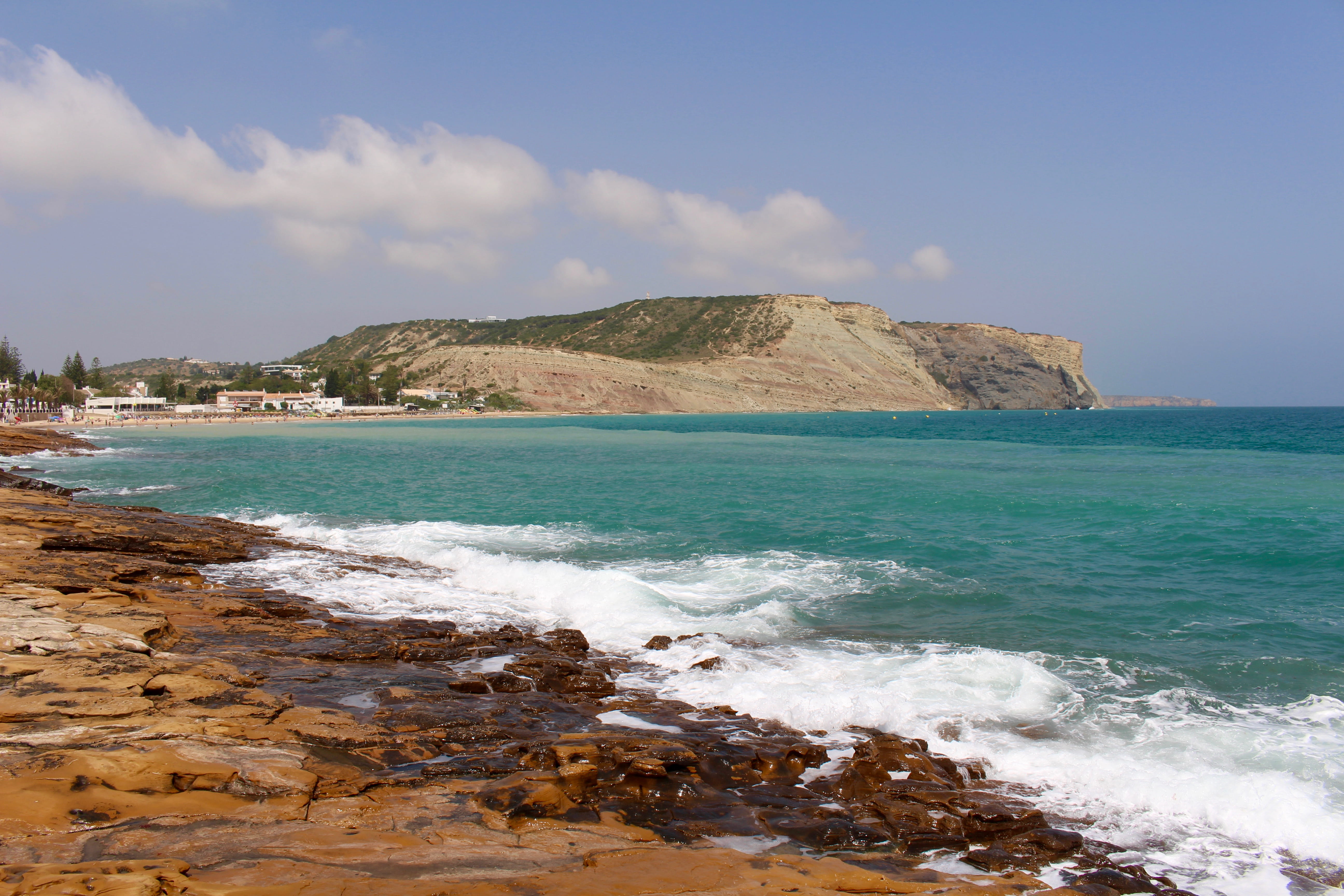 cloud - sky, praia da luz, rocky coastline, sea, motion, tranquil scene, scenics - nature, tranquility, no people, beach, day, outdoors, rock, beauty in nature, HD Wallpaper