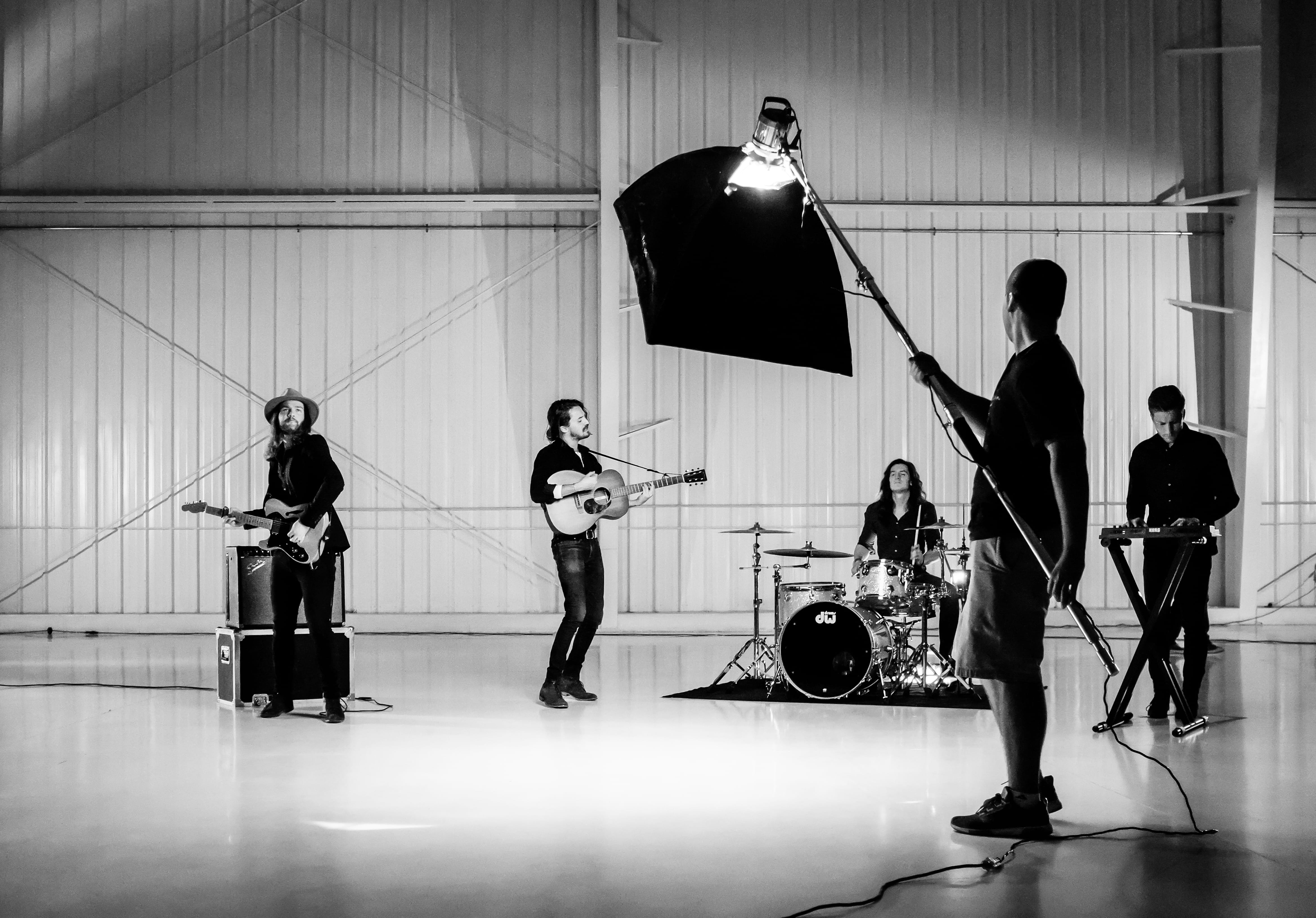 monochrome, women, education, keyboard, band, adult, artist, Set, four, 4K, people, men, rock, camera, practicing, group, scale, indoors, playing, lighting, HD Wallpaper