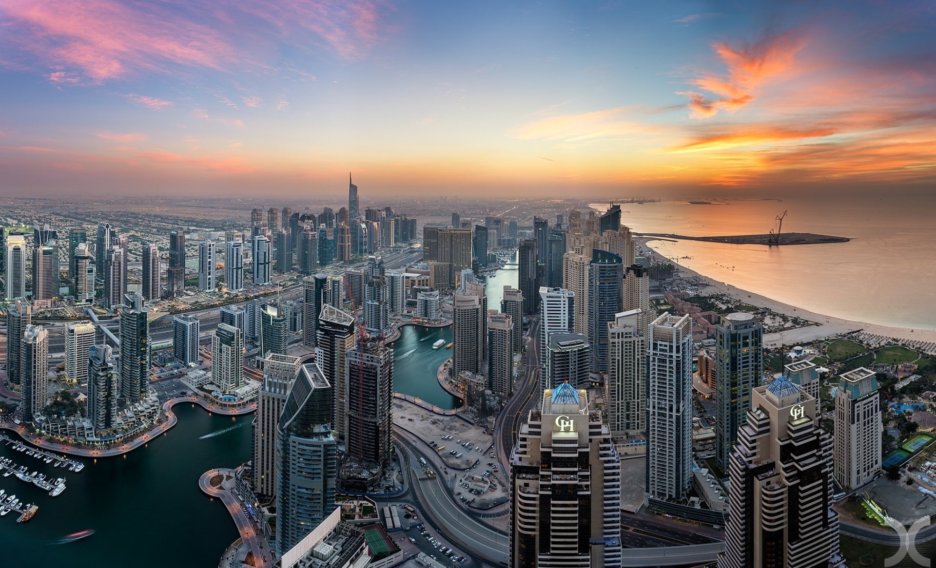 Dubai Marina, Cities, Sunset, United Arab Emirates, Skyscraper, 1080P, Dubai, HD Wallpaper
