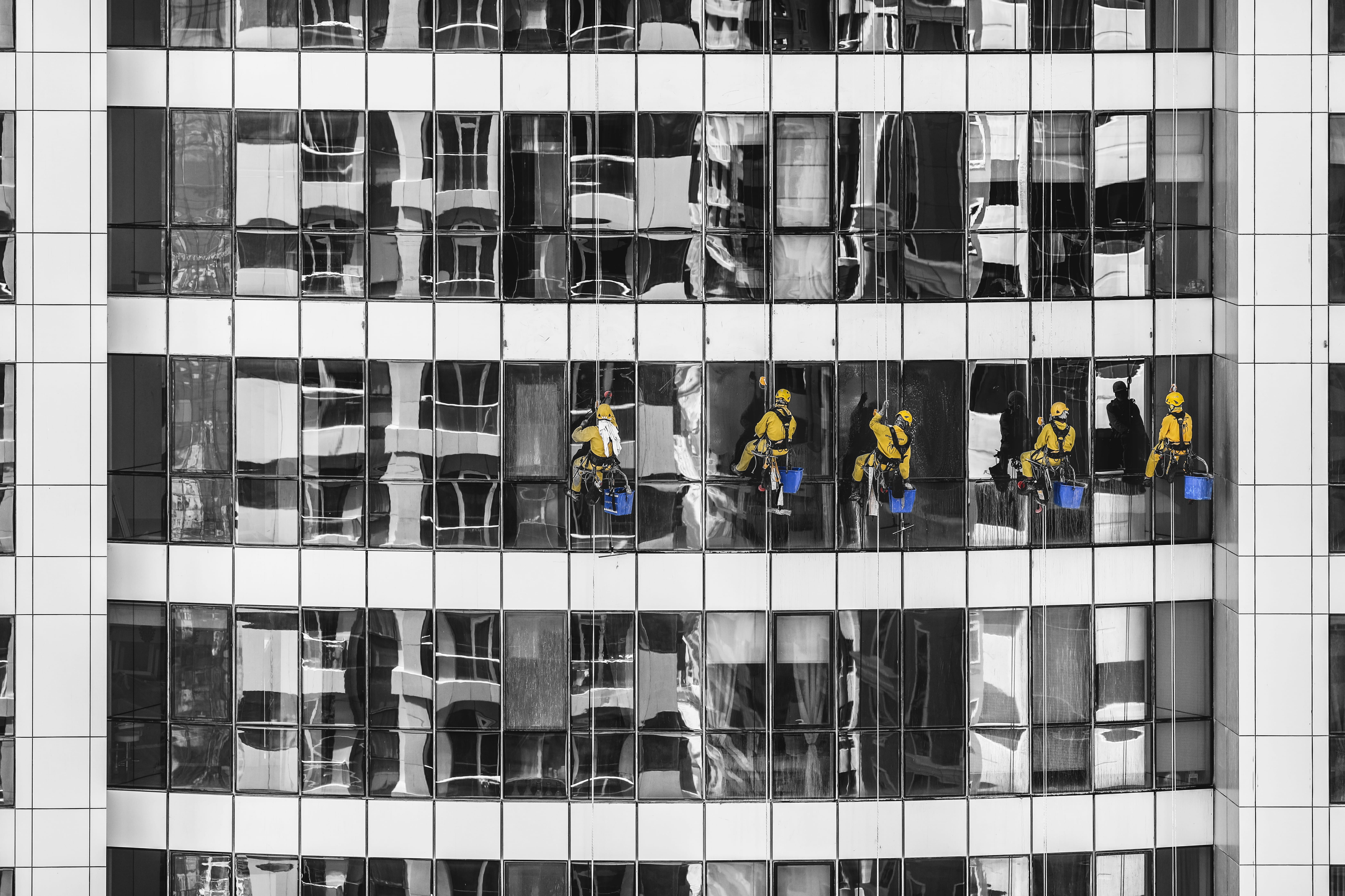 architecture, window cleaners, skyscraper, construction industry, job, people, work, glass - material, cleaners, group of people, office, building, group, HD Wallpaper
