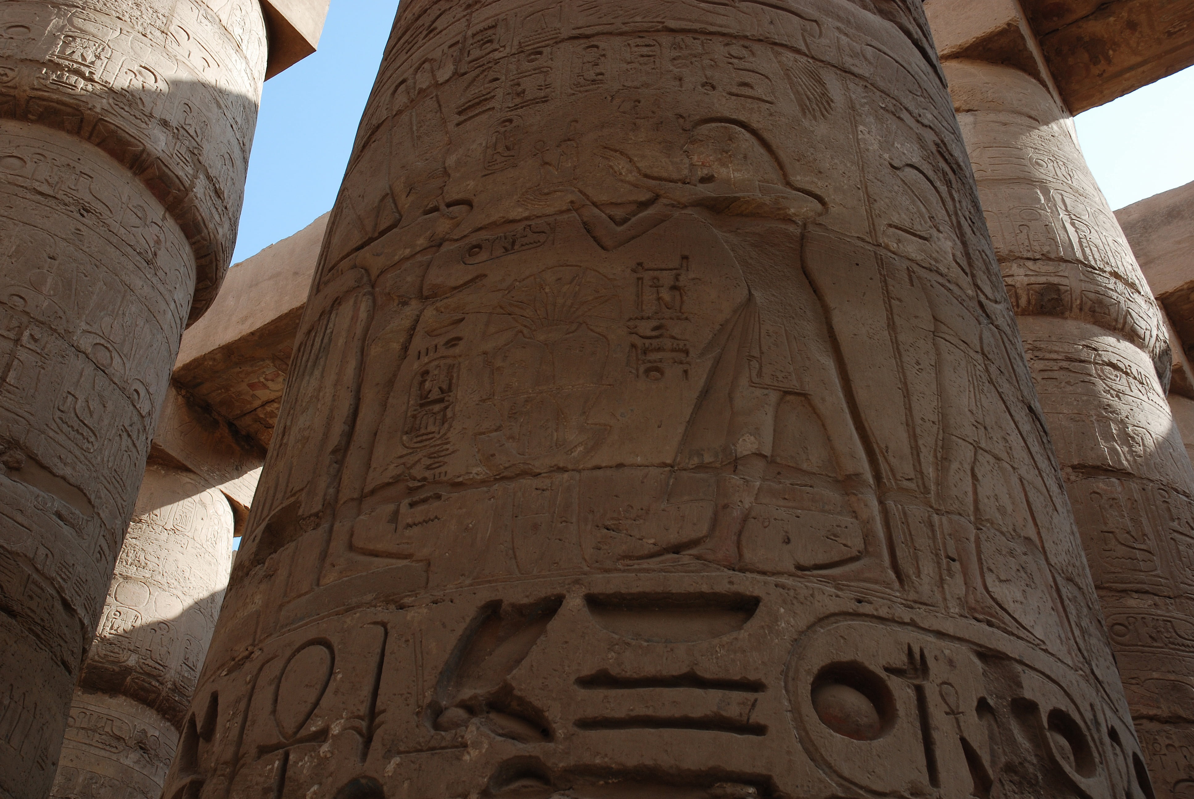 archaeology, columns, luxor, summer, archeology, the stones, the past, egypt, ruined, low angle view, human representation, no people, old ruin, religion, HD Wallpaper