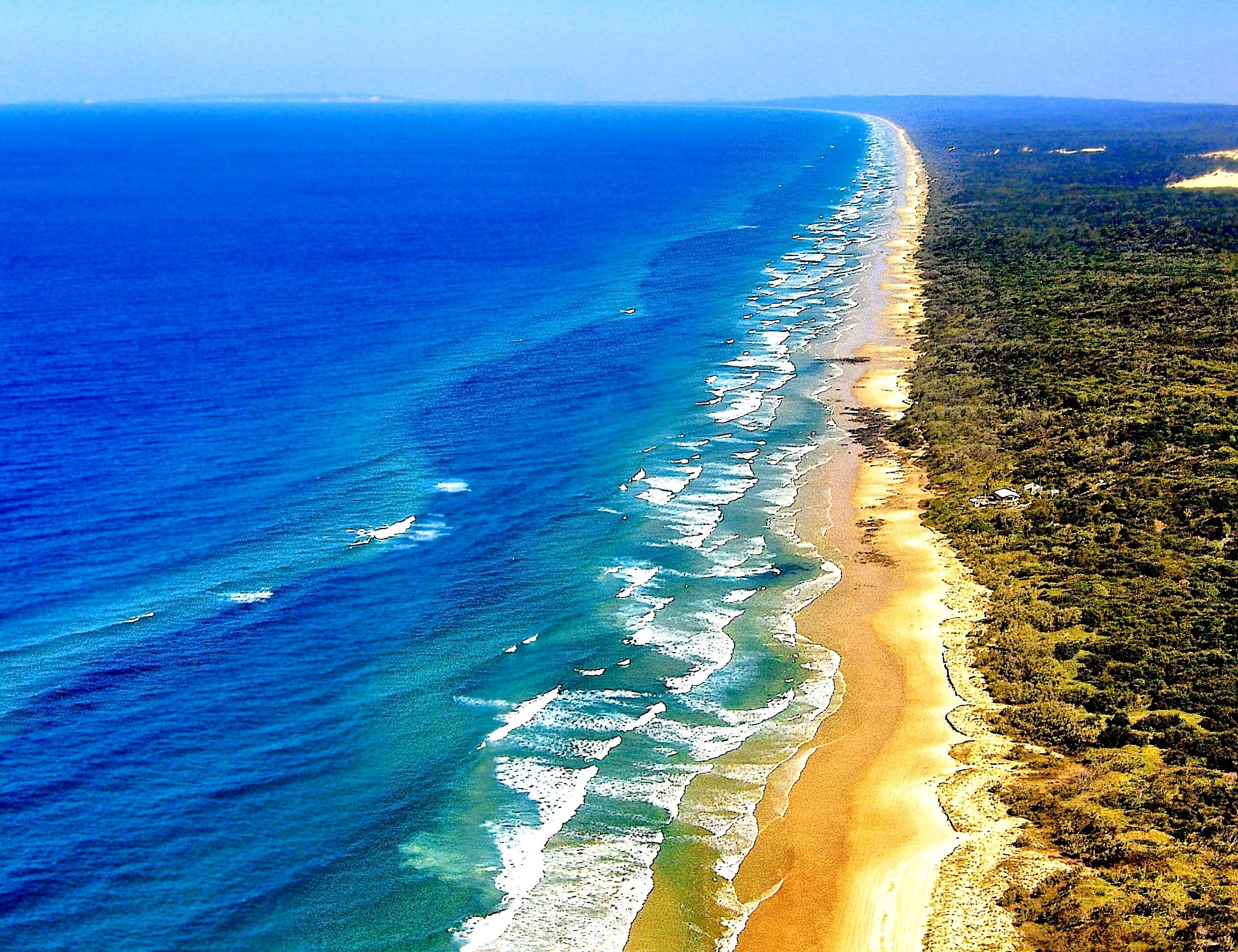 QLD, 1080P, day, sand, sea, land, high angle view, sport, sky, horizon, Fraser island, beauty in nature, nature, shore, body, outdoors, idyllic, scenics - nature, HD Wallpaper