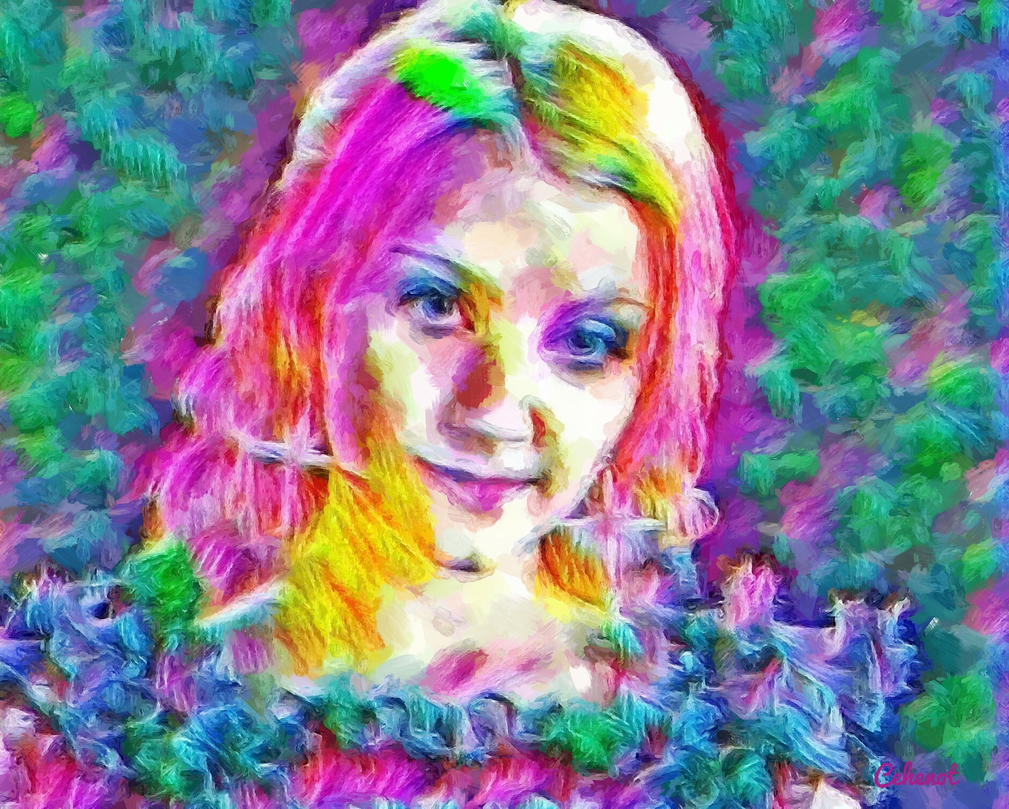 Luna Lovegood, body paint, abstract, headshot, paint, art, one person, young adult, digital composite, dyed hair, girl, yellow, body part, creativity, painting, HD Wallpaper