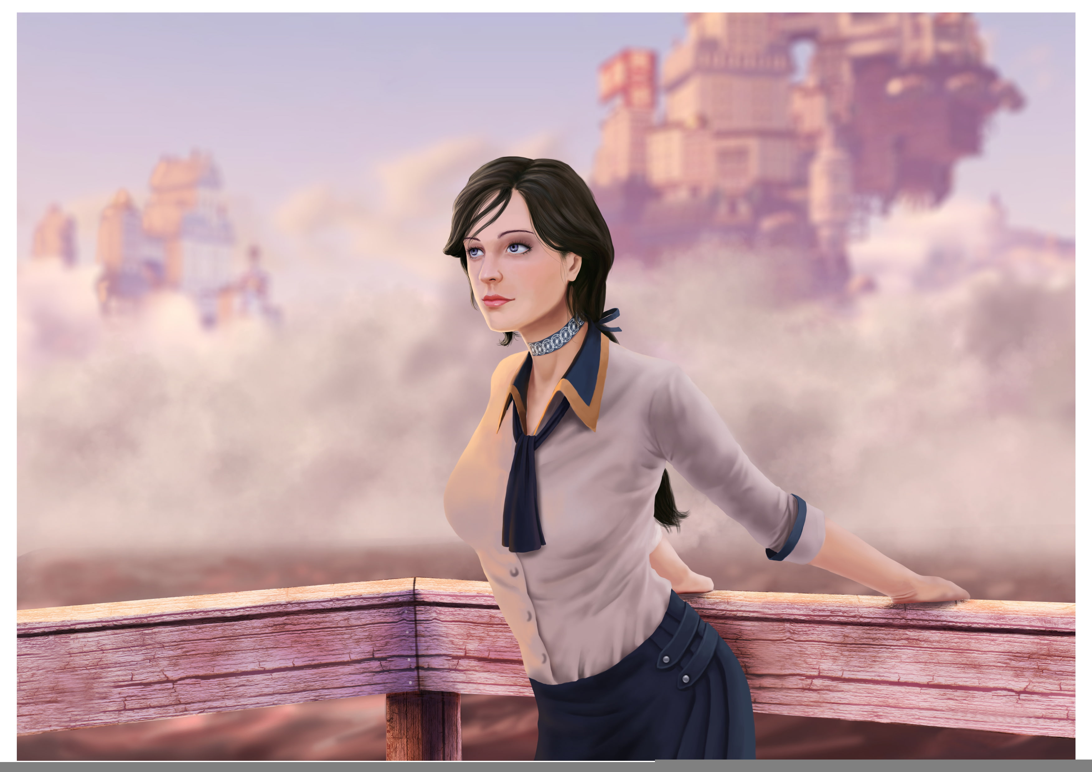 bioshock infinite, illustration, black, elizabeth, 2K, beauty, woman, art, haired, Columbia, girl, HD Wallpaper