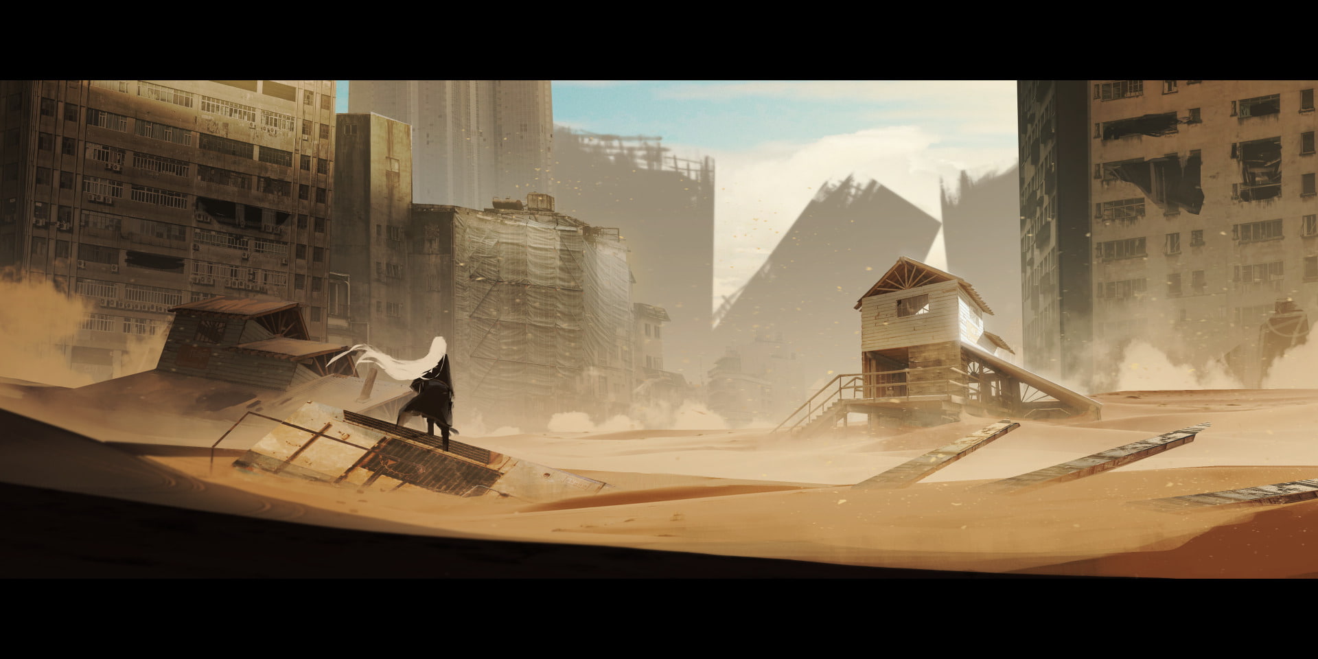 Ruin, Girl, Sand, Original, Anime, 1080P, City, Desert, HD Wallpaper