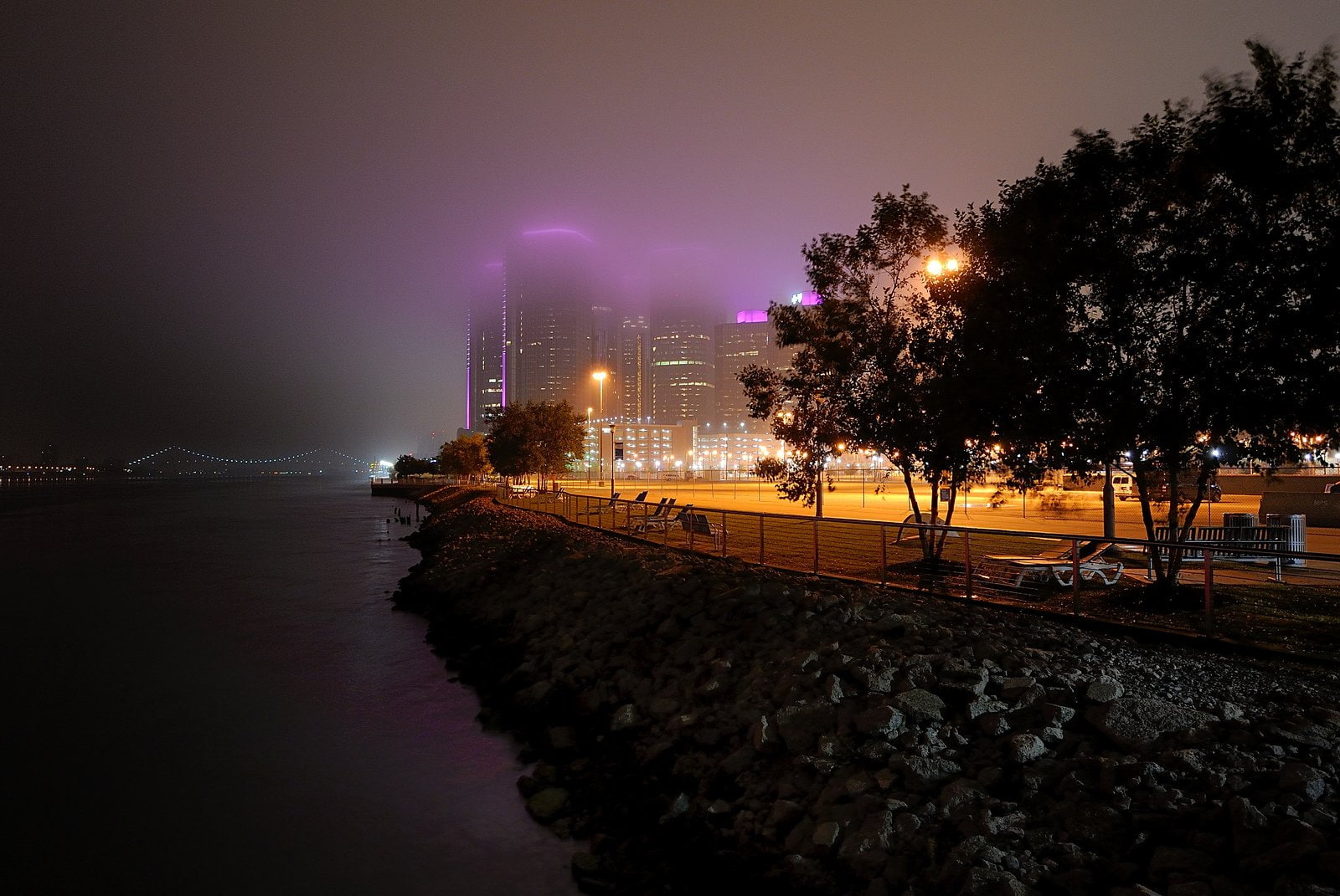 oakland, architecture, storehouses, port, stores, bridges, monorail, downtown, city, cities, jet, night, art, michigan, detroit, towers, buildings, 720P, HD Wallpaper