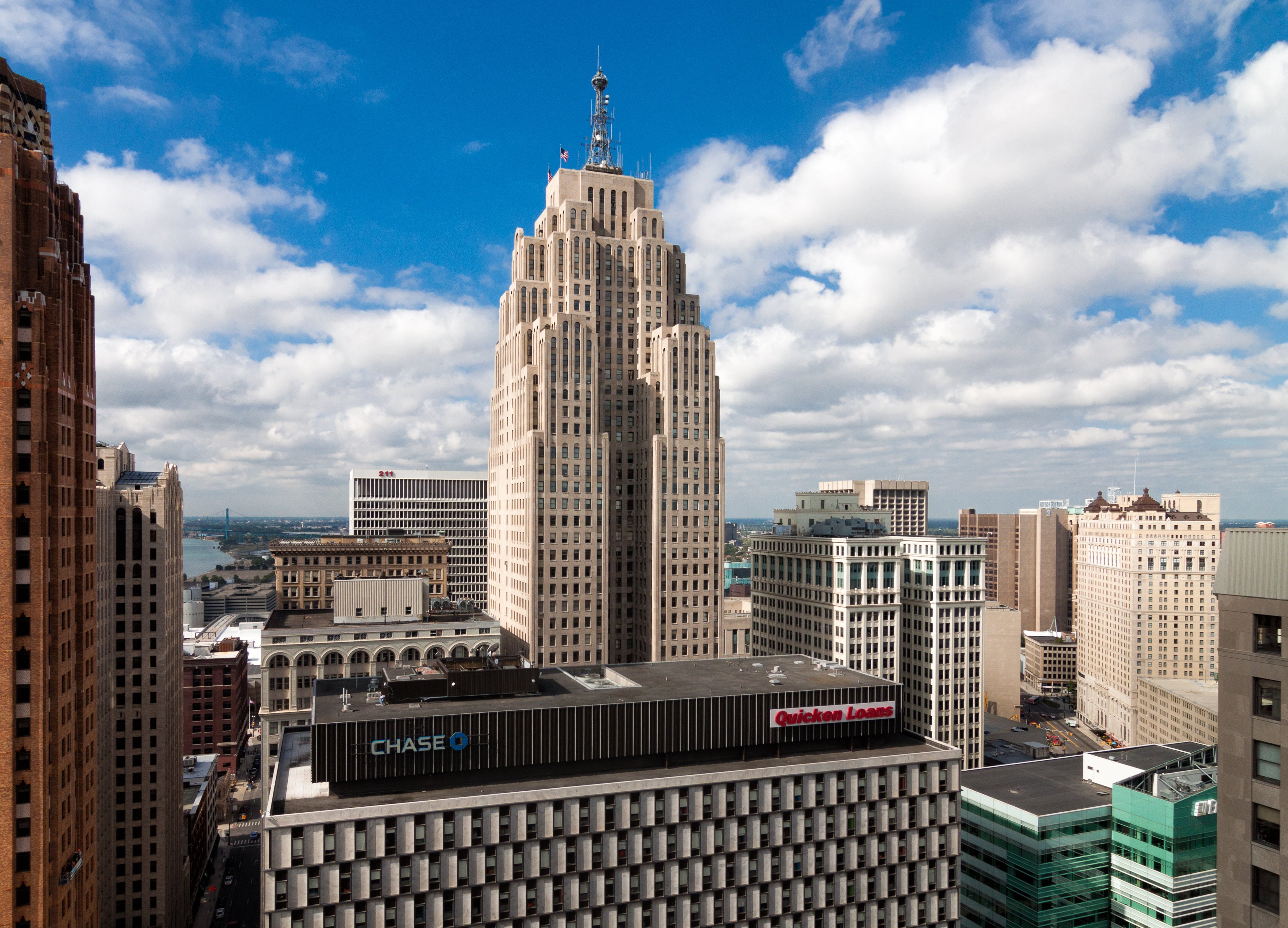 chrysler, stores, city, buildings, downtown, oakland, art, offices, night, 4K, storehouses, detroit, jet, docks, cities, ford, monorail, usa, bridges, HD Wallpaper