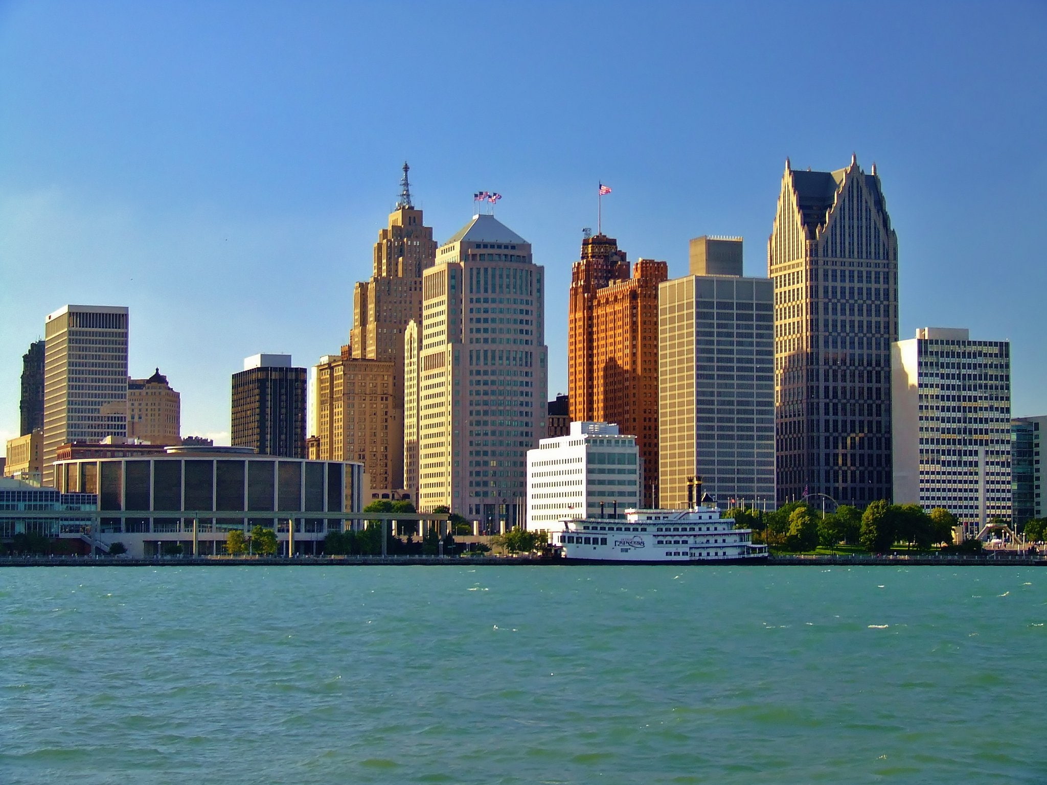 architecture, offices, city, monorail, night, port, michigan, detroit, docks, storehouses, art, oakland, jet, bridges, buildings, ford, stores, downtown, HD Wallpaper