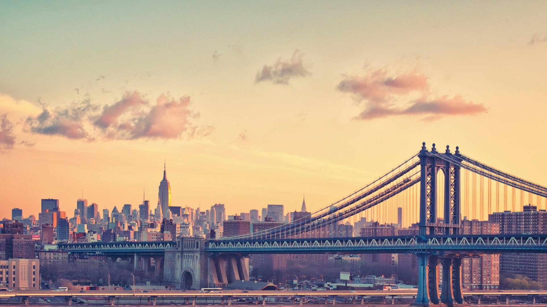 manhattan bridge, bridge, clouds, manhattan, 1080P, sky, city, HD Wallpaper
