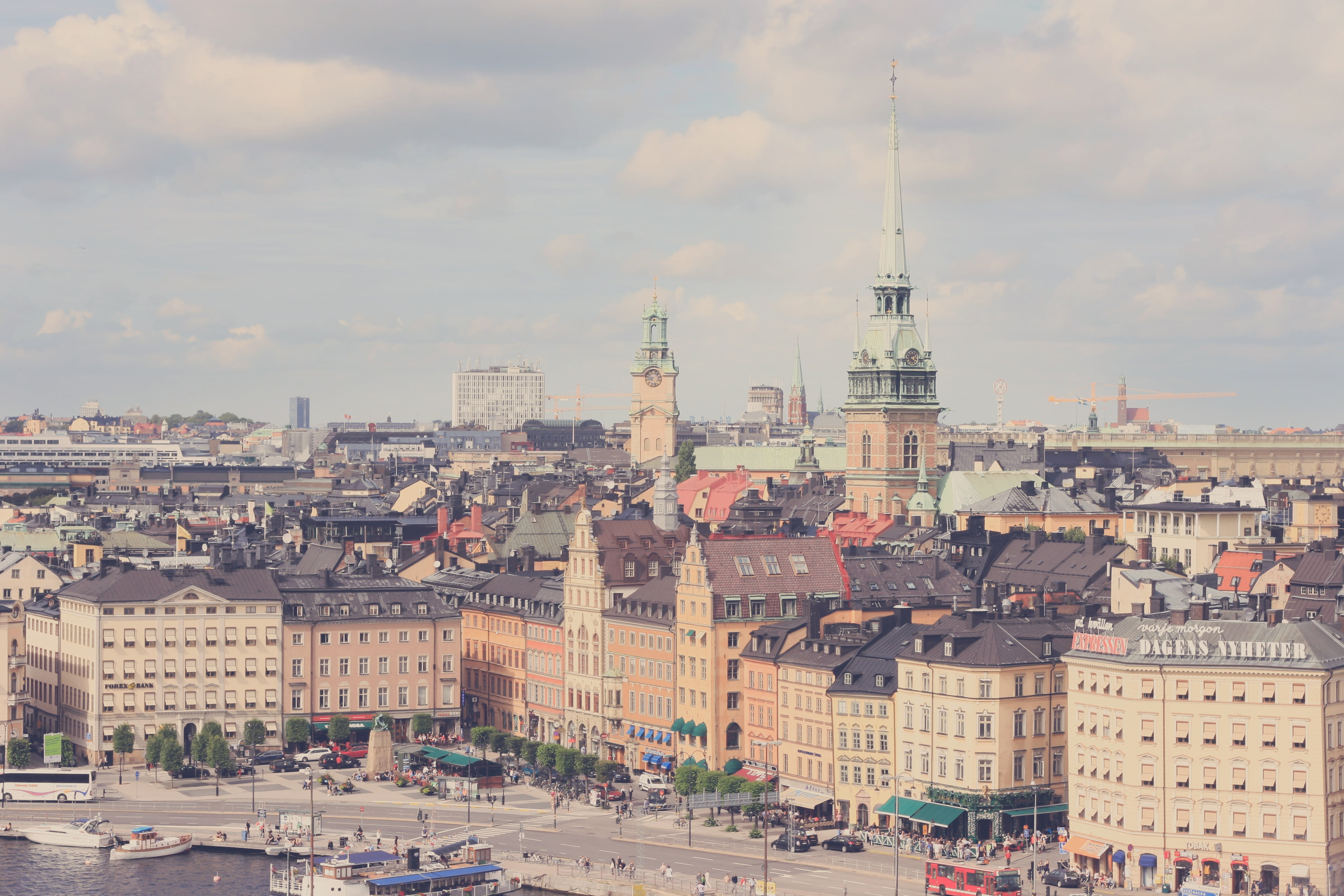 cityscape, brown, spire, office building exterior, shops, water, view, skyscraper, architecture, no people, city, photography, boats, street, tower, buildings, HD Wallpaper