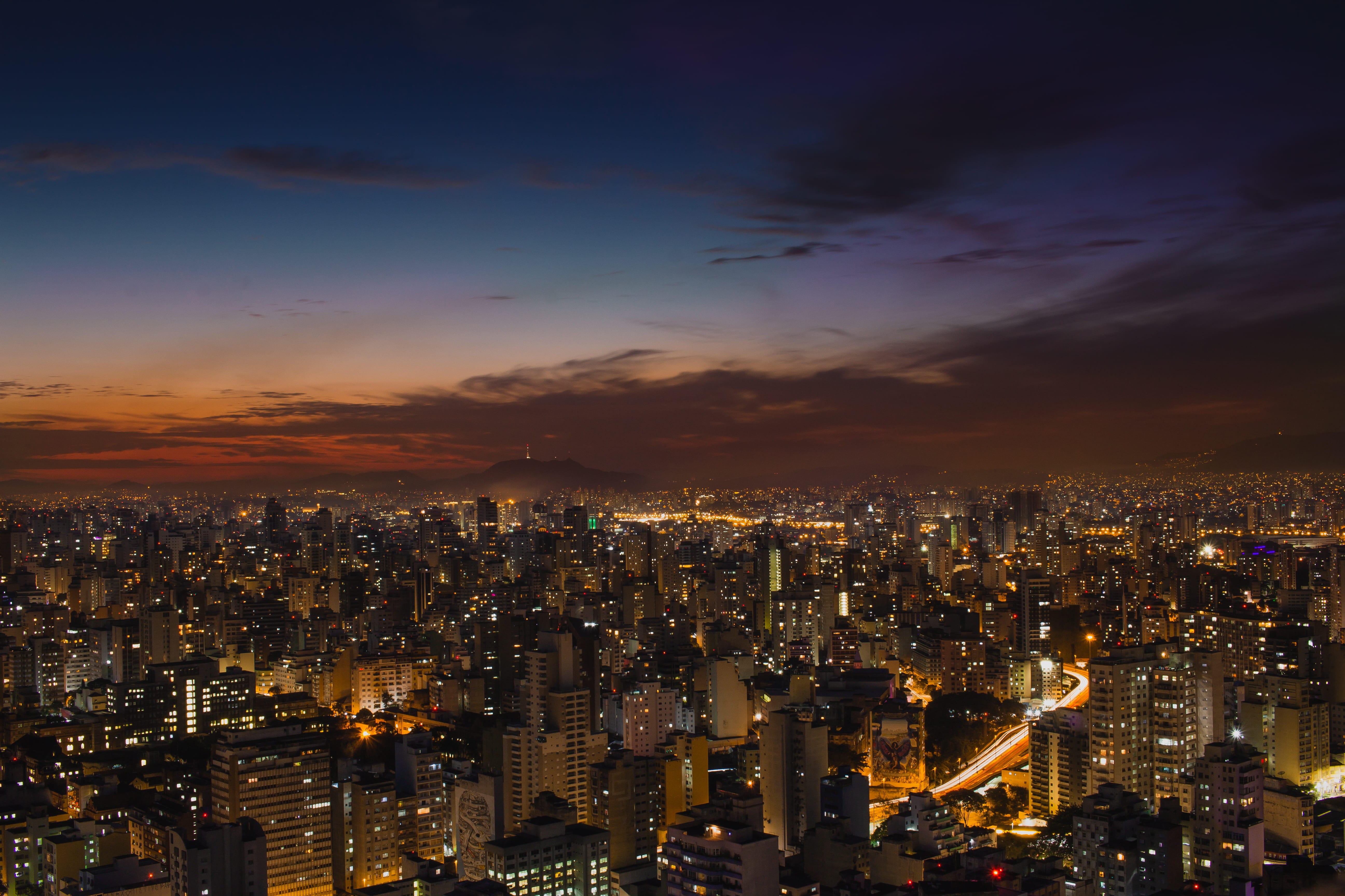 buildings, 5K, crowd, photography, skyscrapers, traffic, skyline, light streaks, urban, city, high angle view, city lights, building, sky, cloud - sky, HD Wallpaper