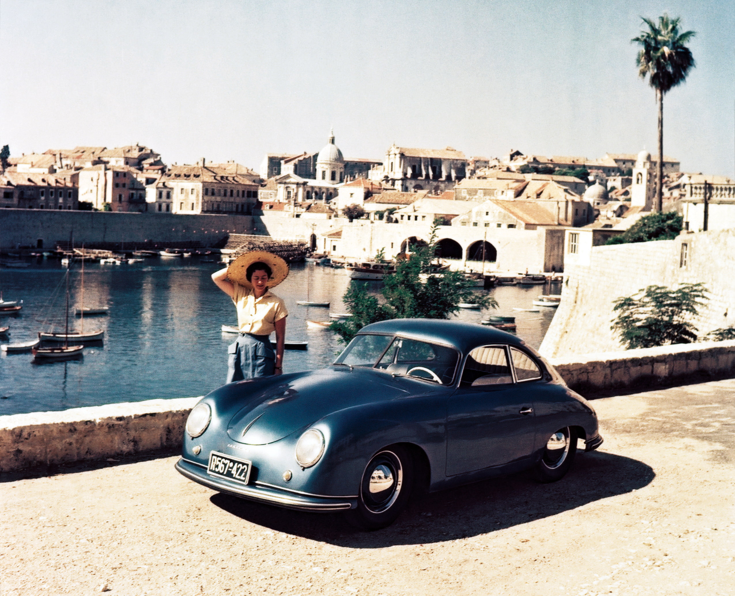 1080P, coupe, 1100, day, porsche, one person, land vehicle, building, city, vintage car, travel, outdoors, 356, residential district, mode of transportation, HD Wallpaper