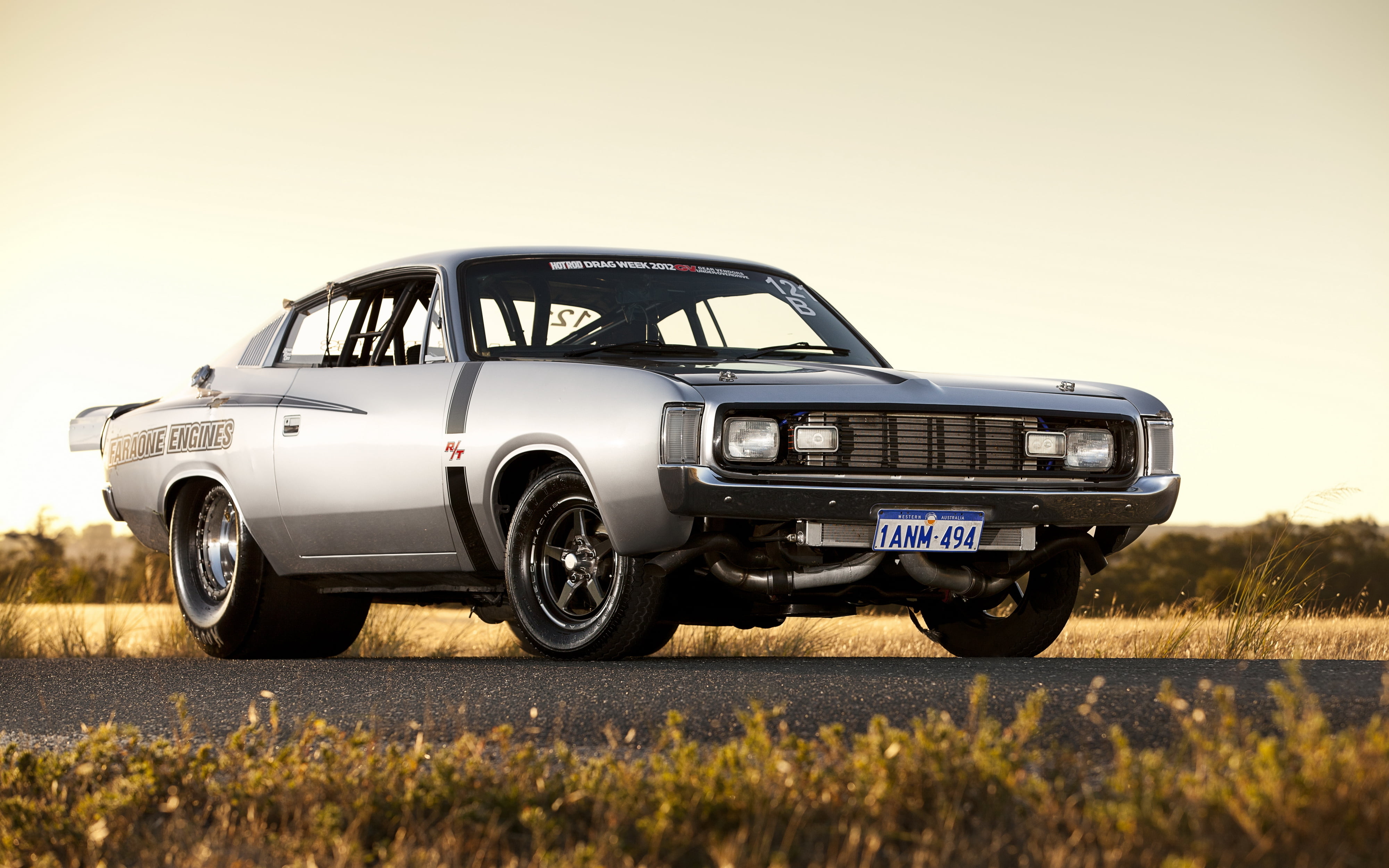 retro styled, 4K, outdoors, coupe, agriculture, field, car, day, muscle car, stationary, mode of transportation, plant, transportation, land vehicle, Chrysler Valiant Load RT, HD Wallpaper