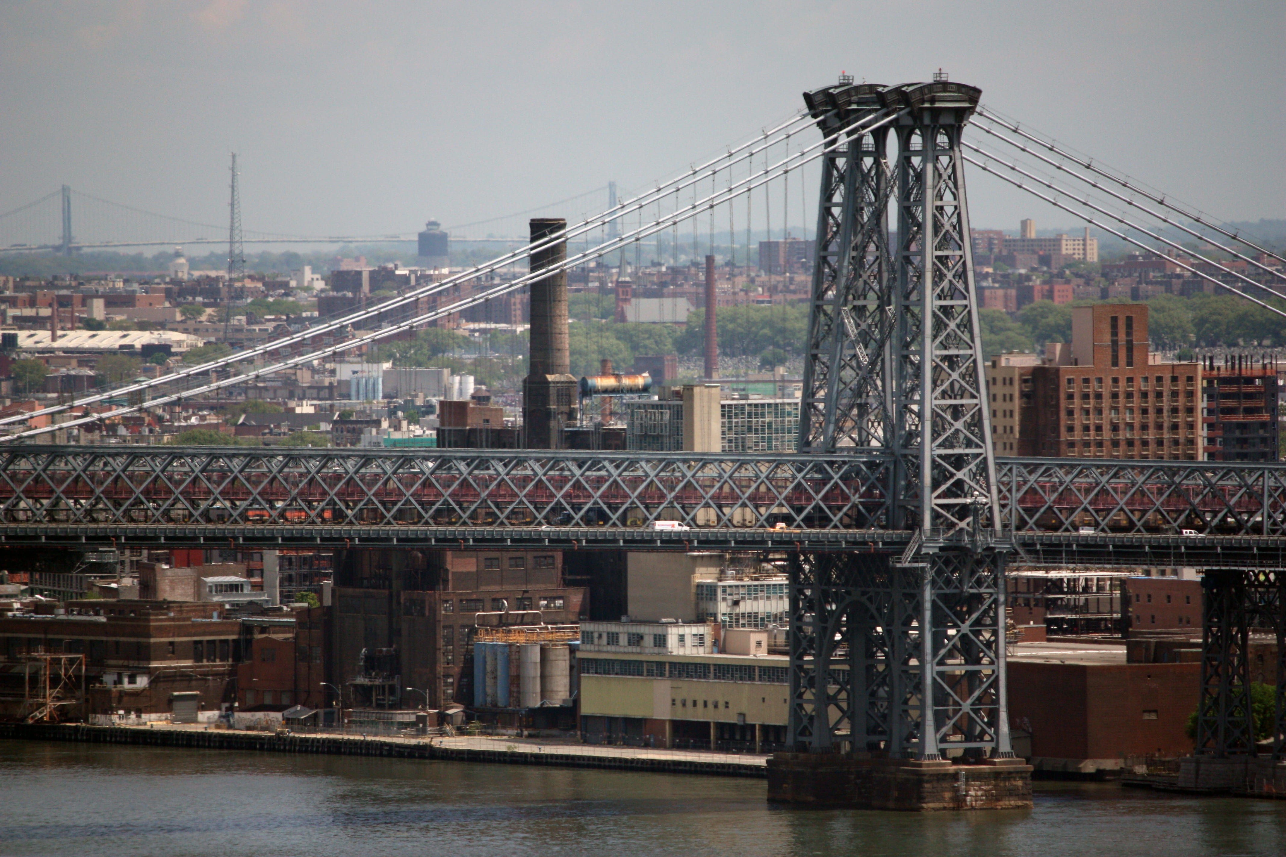 manhattan, outdoors, architecture, metropolis, river, sky, williamsburg bridge, day, bridge - man made structure, water, nature, transportation, east river, HD Wallpaper