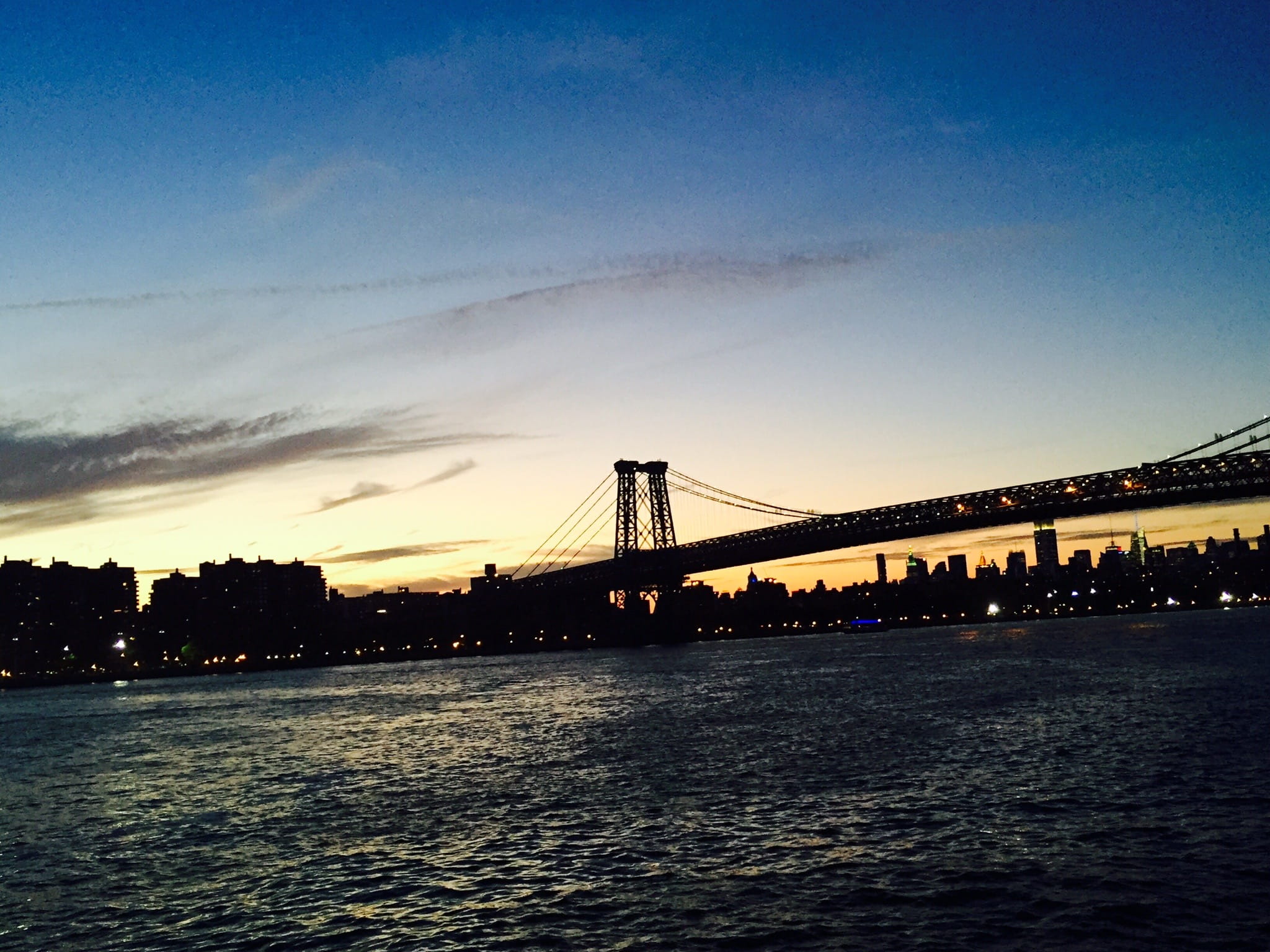 new york, connection, cloud - sky, travel, night, williamsburg, suspension bridge, river, built structure, transportation, bridge - man made structure, HD Wallpaper