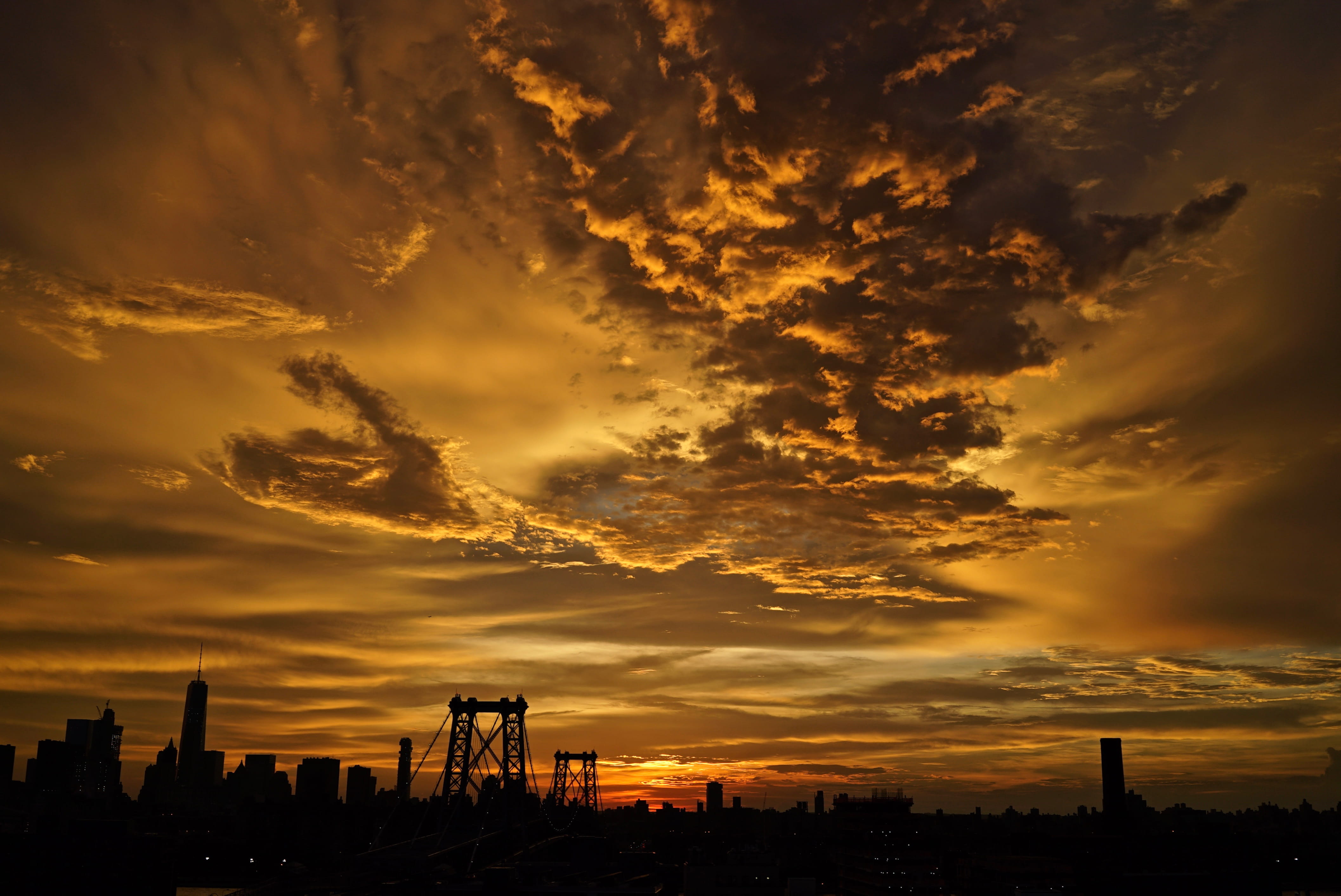 building, new york, 4K, cityscape, city, manhattan, bridge, architecture, skyline, built structure, williamsburg, no people, idyllic, cloud - sky, sky, HD Wallpaper