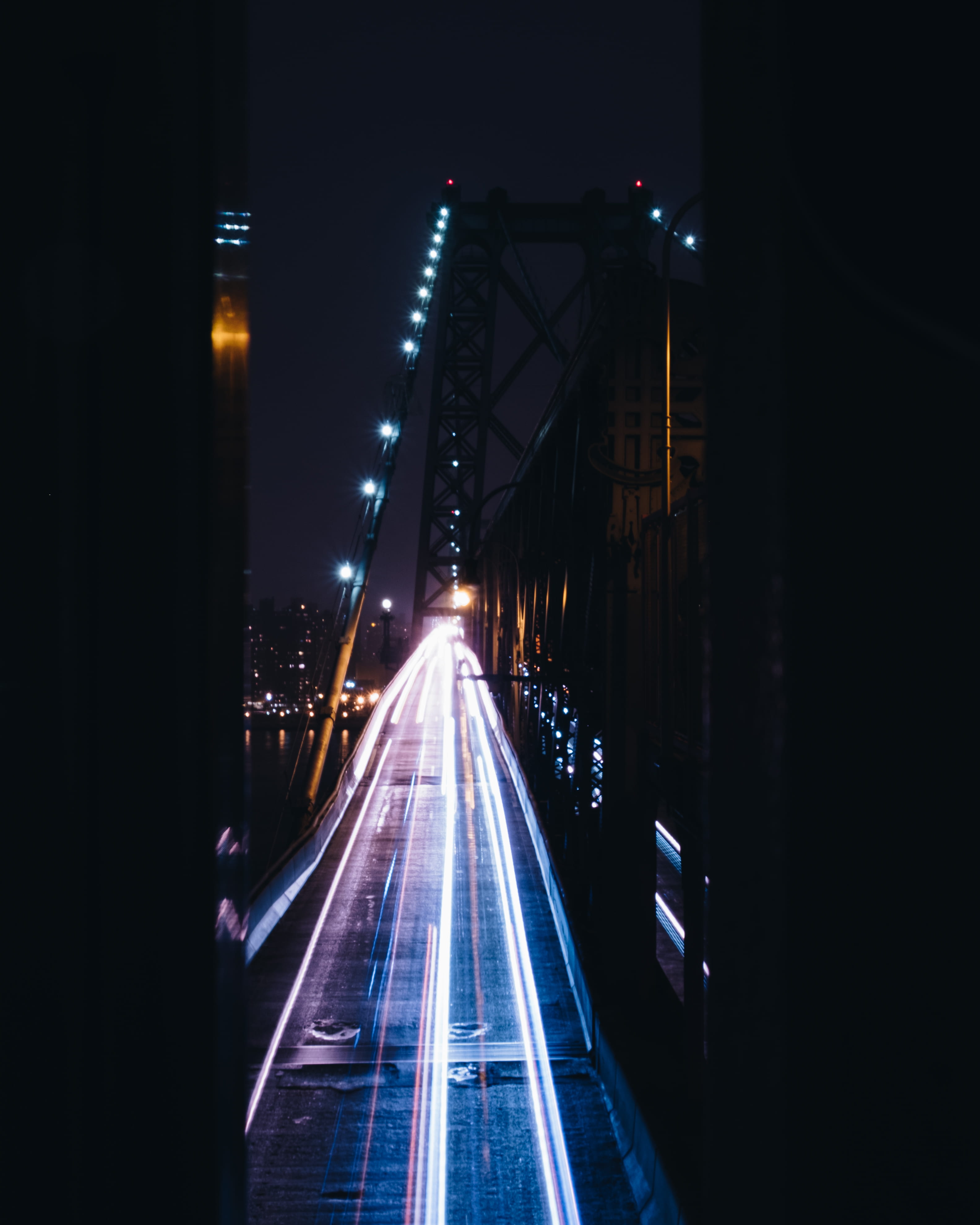 time, night, vehicle light, passing, illuminated, road, nighttime, no people, bridge - man made structure, traffic, outdoors, motion, connection, street, Phone HD Wallpaper