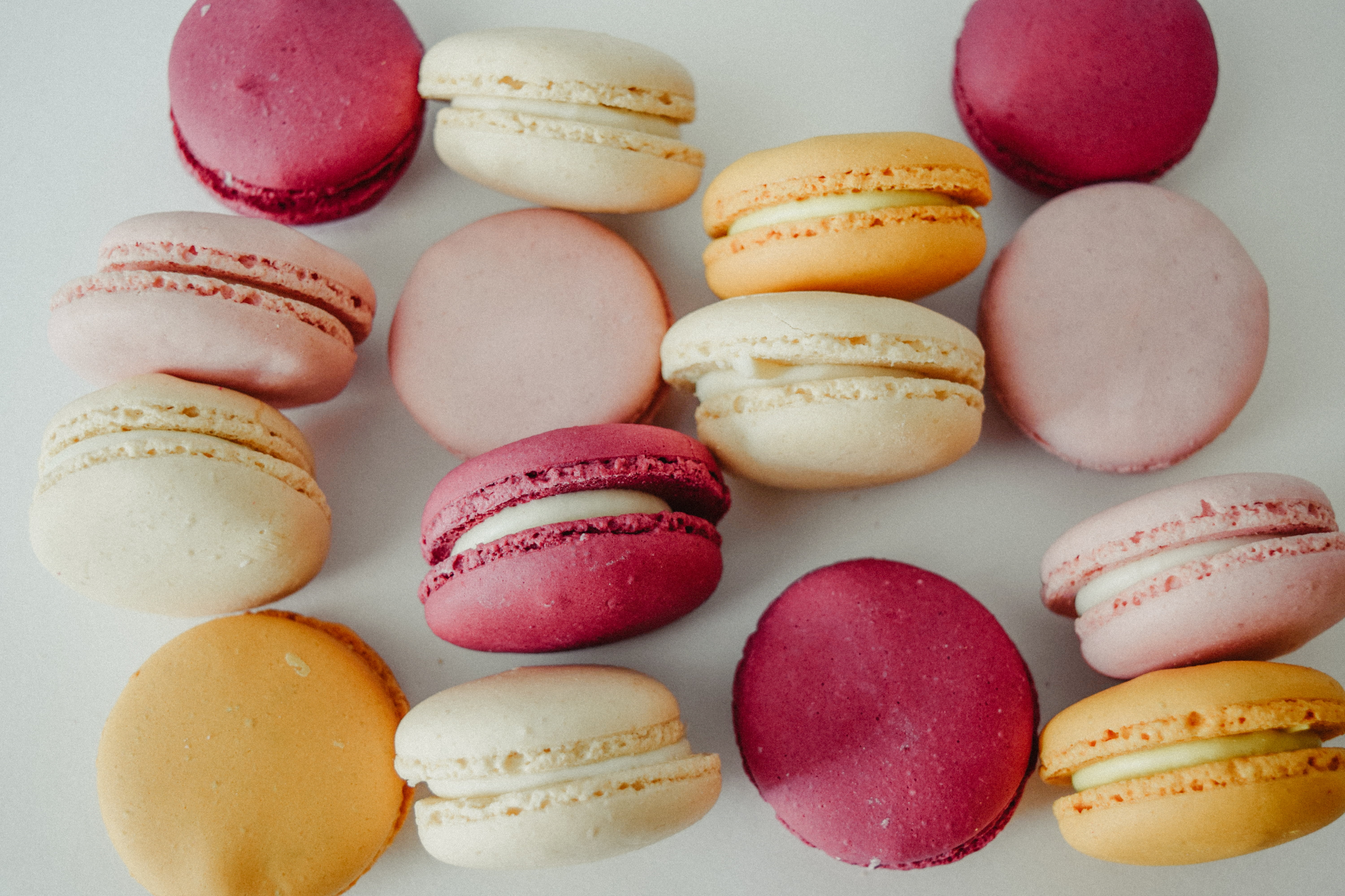 pink Color, 5K, indoors, bakery, yellow, cookie, variation, brown, almond biscuits, dessert, gourmet, backgrounds, sweet Food, choice, candy, france, refreshment, HD Wallpaper