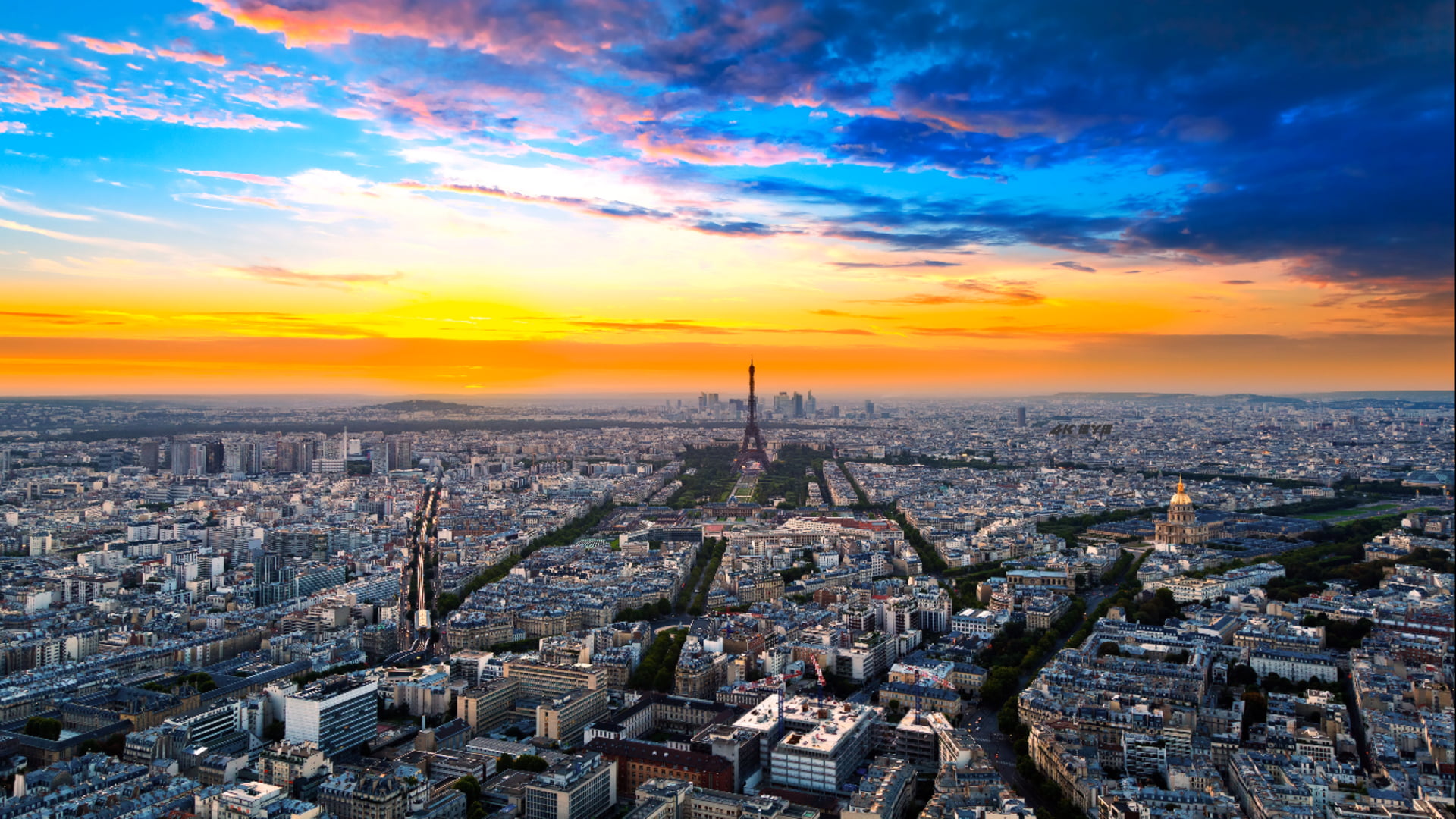 clouds, city, 8k, Paris, sunset, France, cityscape, clear sky, 1080P, HD Wallpaper