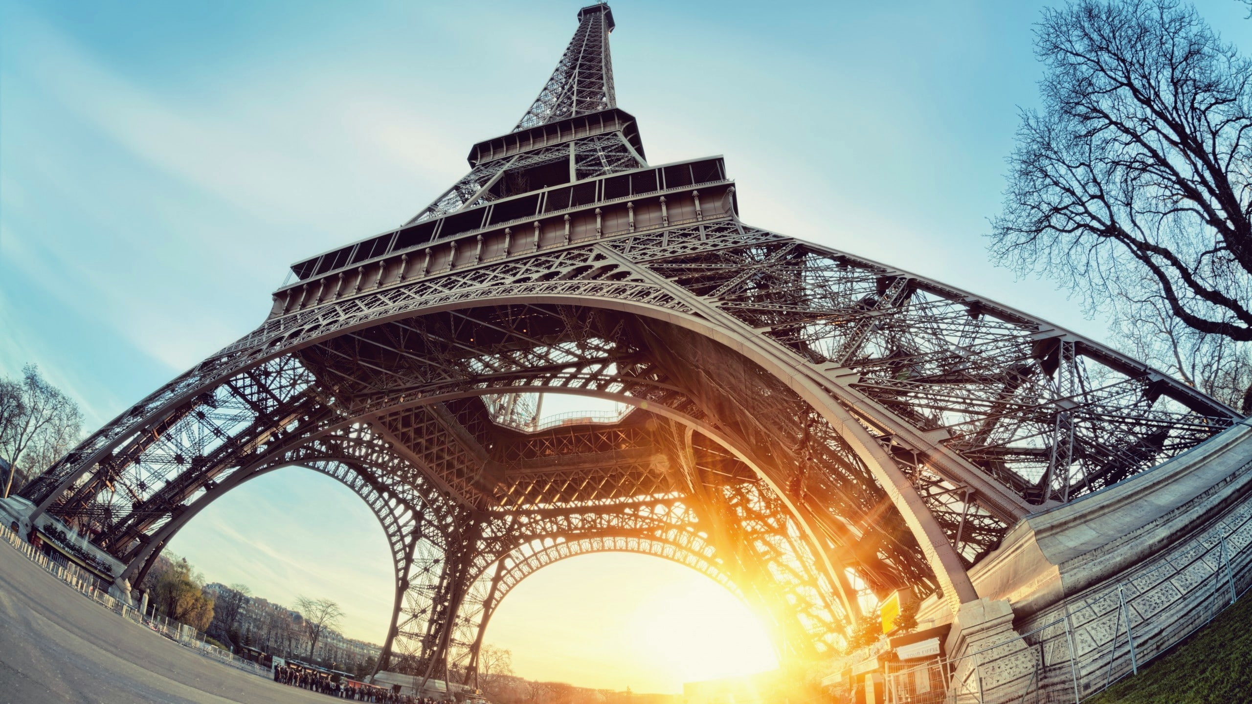 Eiffel Tower, Paris, sunset, France, 2K, HD Wallpaper