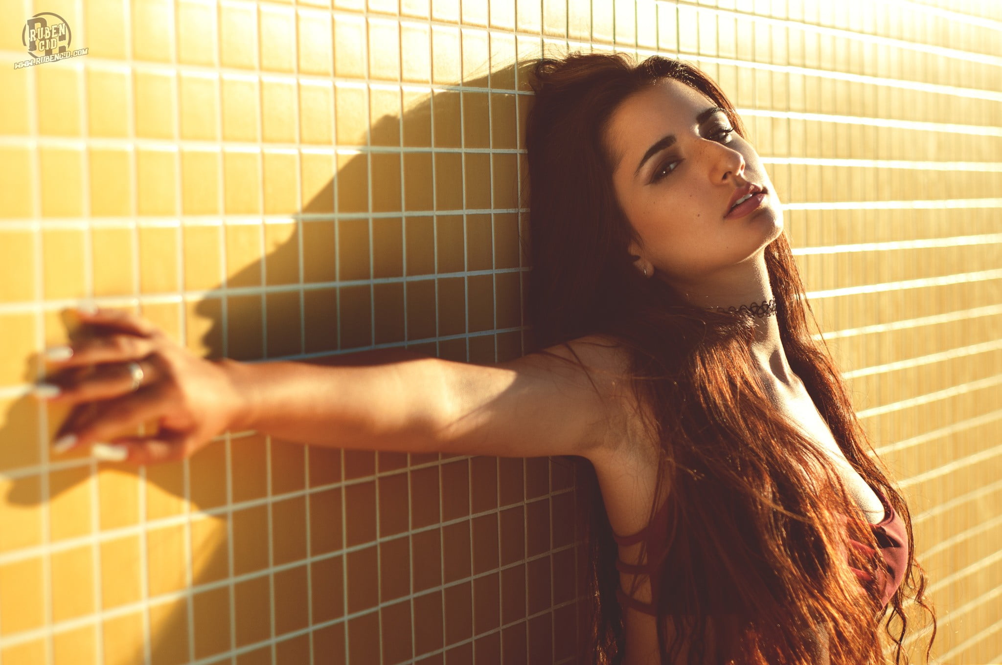 adult, hairstyle, Ruben Cid, brown hair, portrait, Raquel Puente, looking at viewer, lifestyles, one person, beauty, 1080P, tile, long hair, beautiful woman, HD Wallpaper