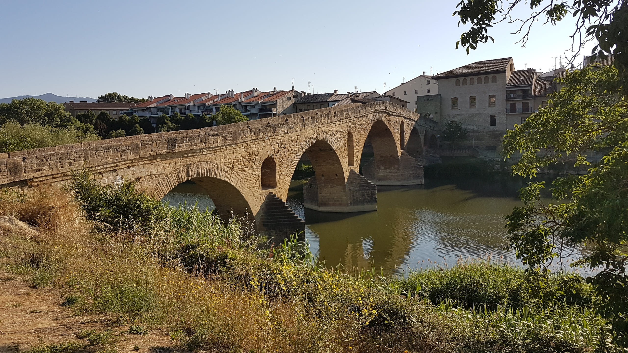 building exterior, puente la reina, nature, plant, tree, camino, sky, no people, transportation, bridge - man made structure, jakobsweg, bridge, pilgrim, HD Wallpaper