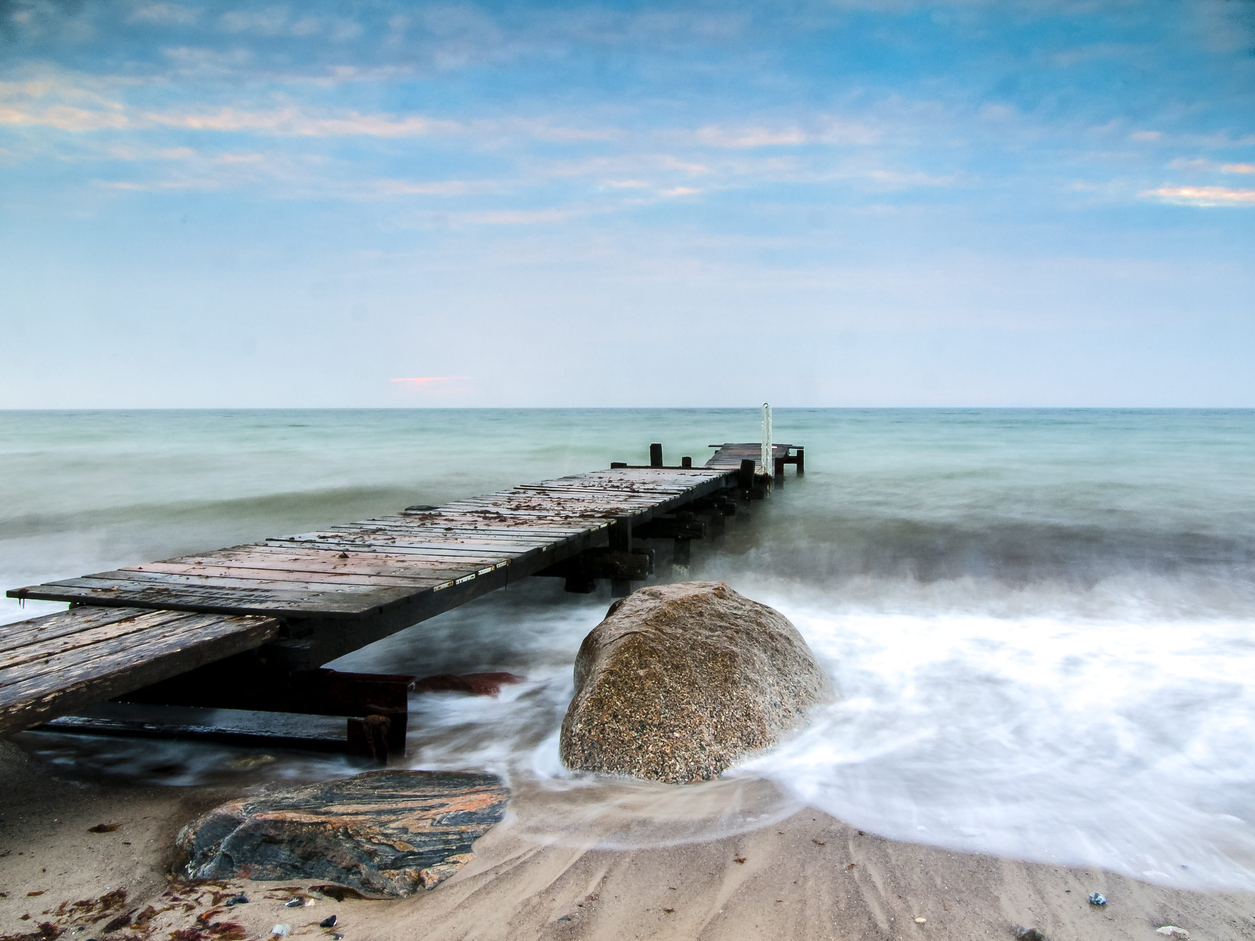 nature, tranquil scene, landscape, beauty in nature, water, wooden, beside, tranquility, cloud - sky, sea, horizon, pier, blue, 4K, coastline, brown, wave, HD Wallpaper