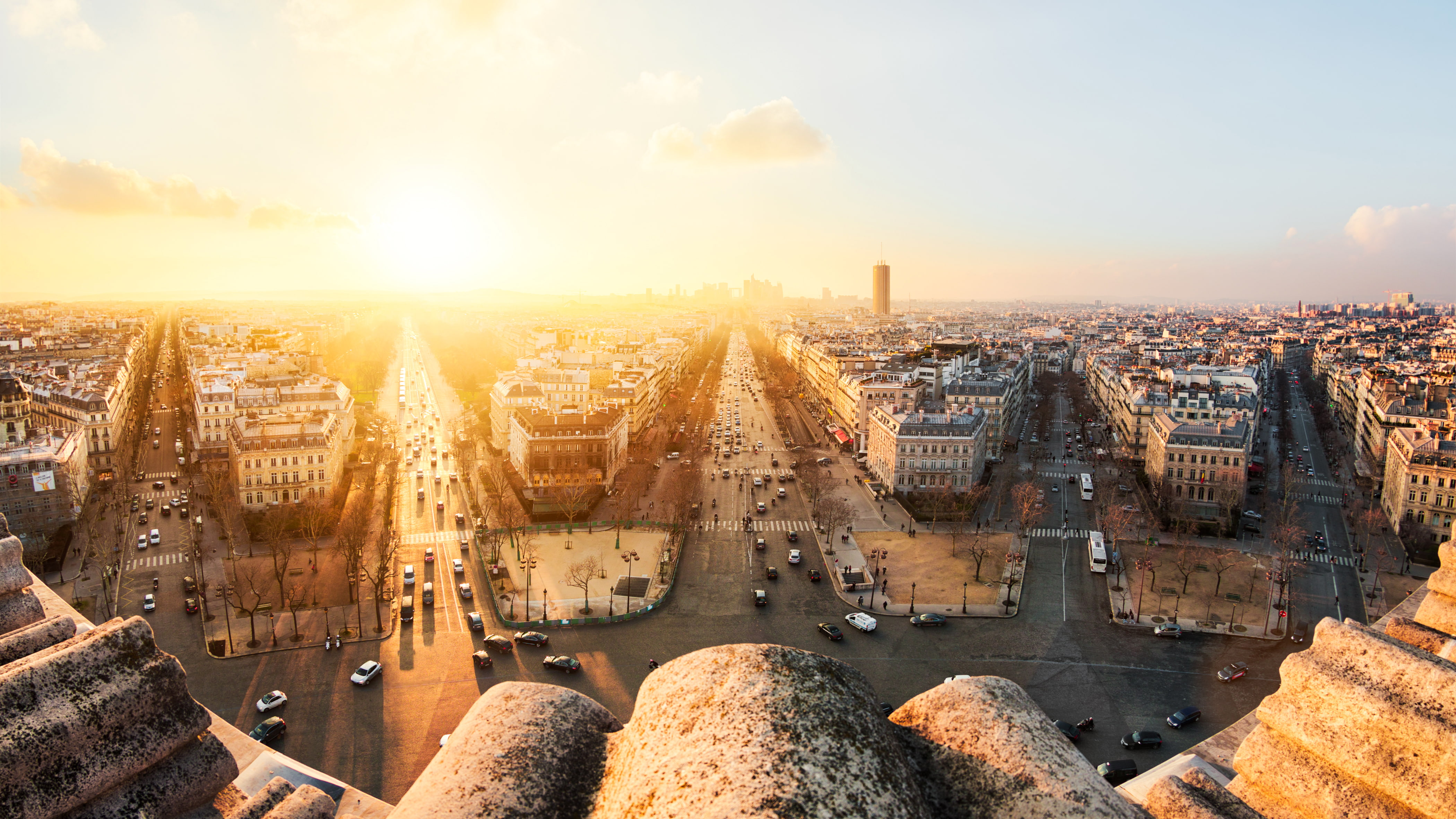 cityscape, sunrise, sky, Sun, 4K, sunset, France, Paris, clouds, city, HD Wallpaper