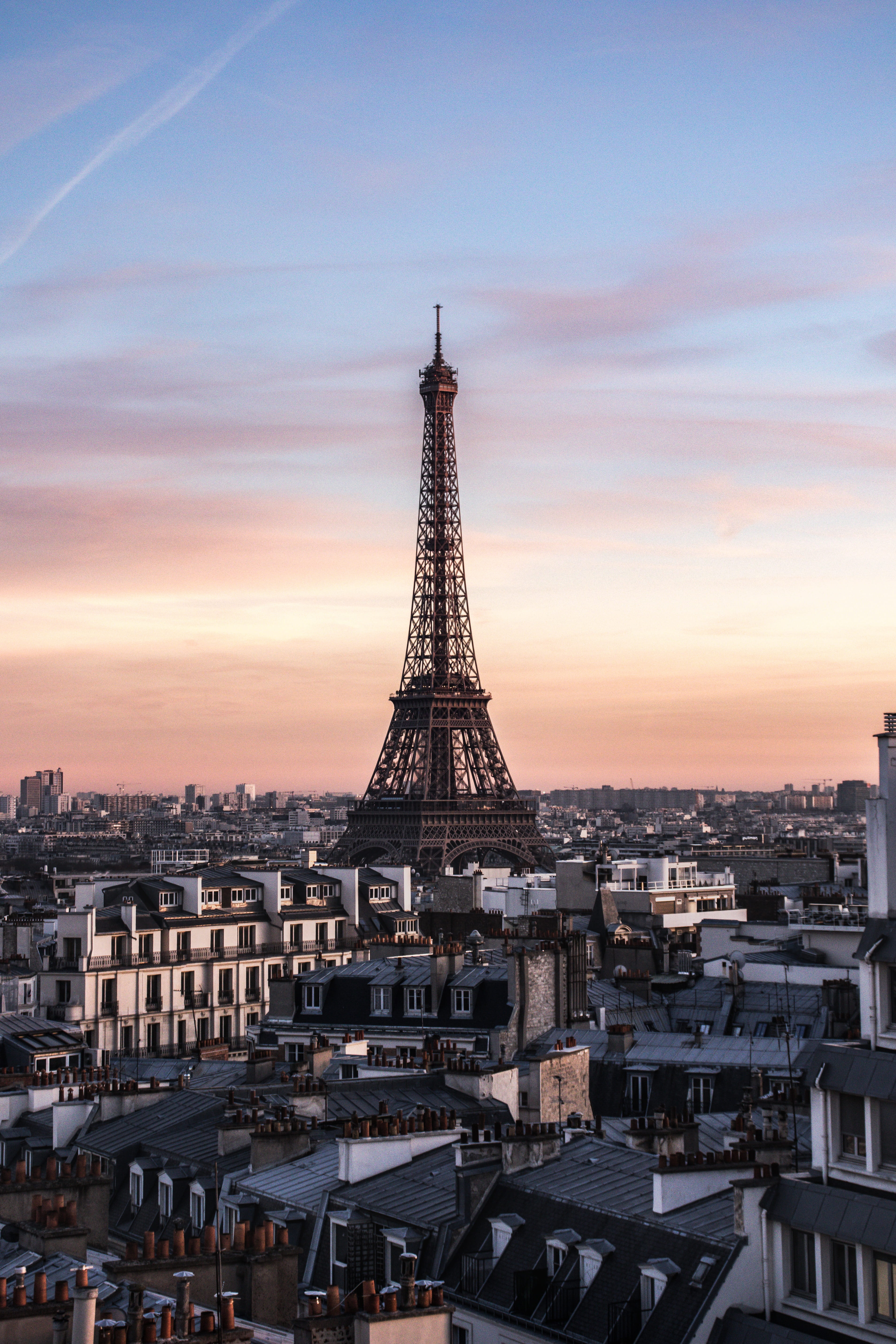 roofing, tower, tall - high, travel, eiffel tower, building, sky, clouds, tiles, rooftop, susnset, city, house, nature, architecture, france, history, europe, Phone HD Wallpaper