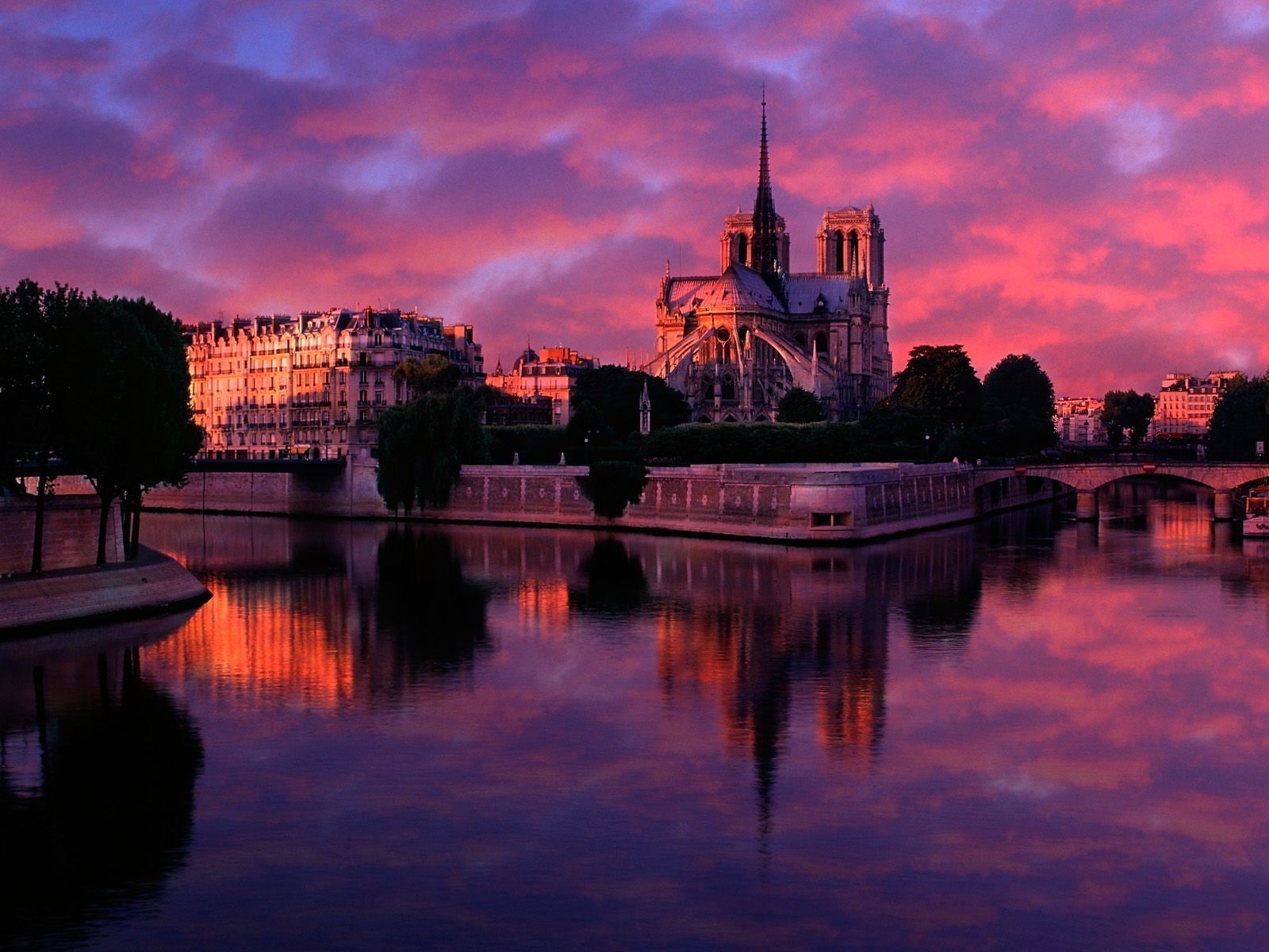 Notre, sunset, dame, Paris, 720P, France, HD Wallpaper