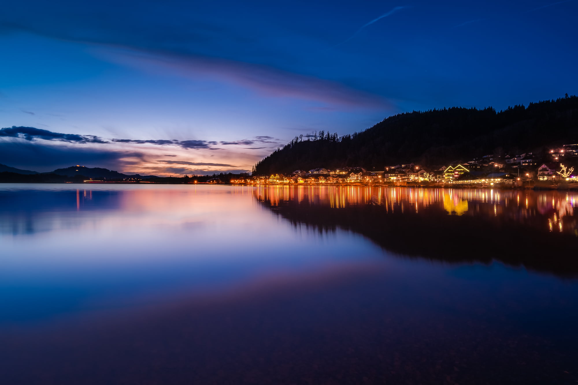 Am, dusk, near, body, reflection, Blue Hour, blue, lake, Germany, night, Explored, water, 1080P, outdoors, landscape, buildings, mountain, Sunset, lr, HD Wallpaper