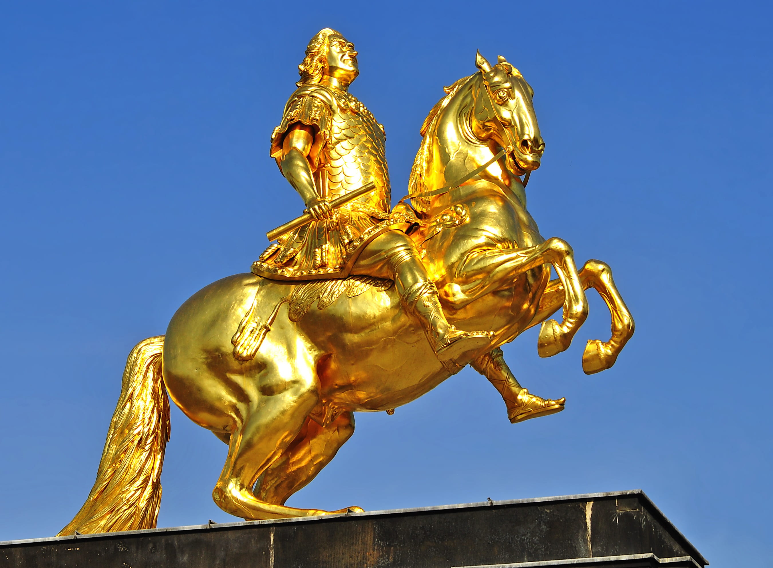 historically, creativity, Dresden, architecture, gold, blue, gold colored, prince-elector, craft, equestrian statue, the past, sky, 2K, saxony, built structure, HD Wallpaper