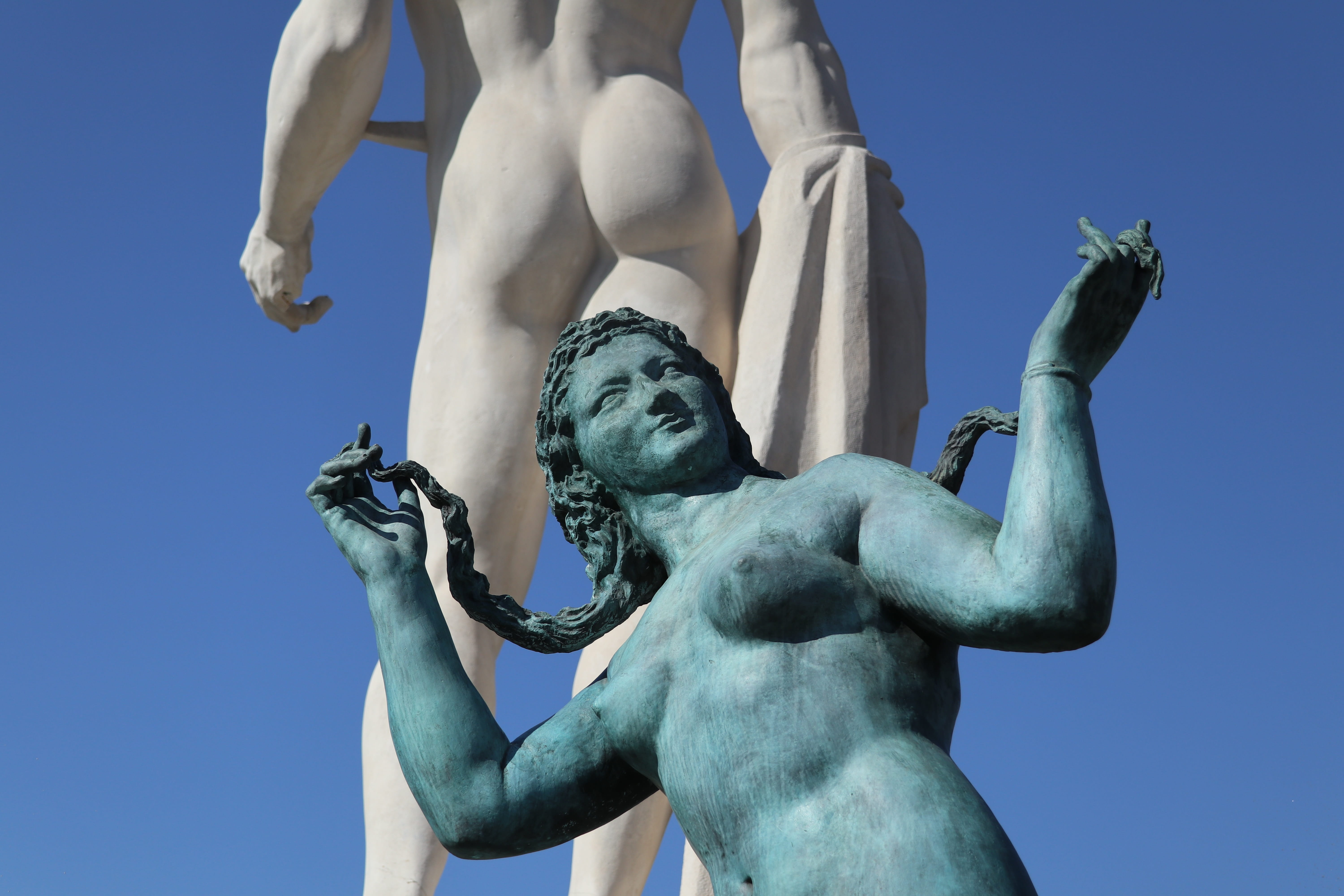 no people, clear sky, representation, statue, nice, angel, history, god, fine art statue, venus, arms raised, fontaine du soleil, the past, day, low angle view, HD Wallpaper